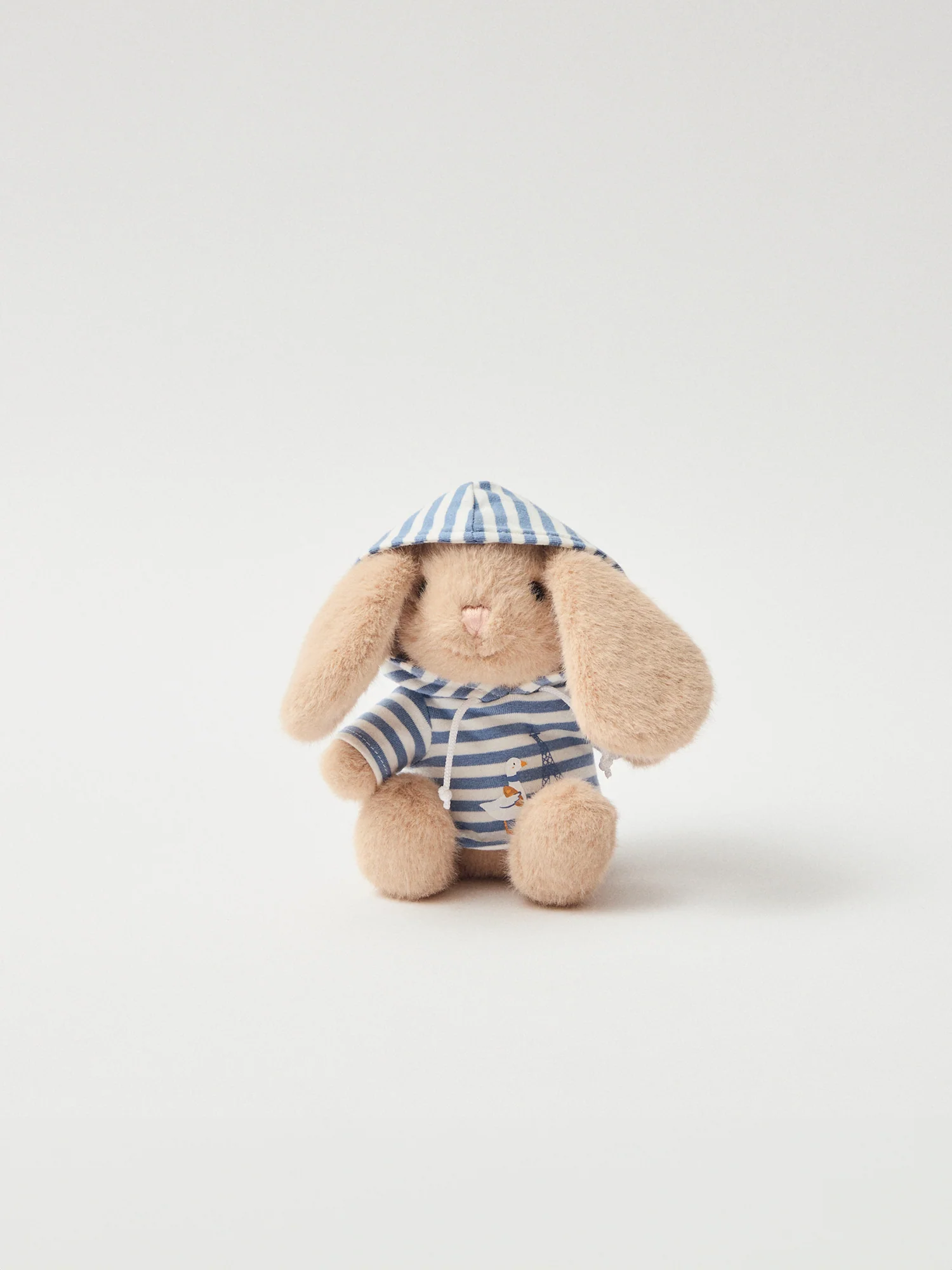 Peluche lapin beige avec sweat à rayures - Image 3