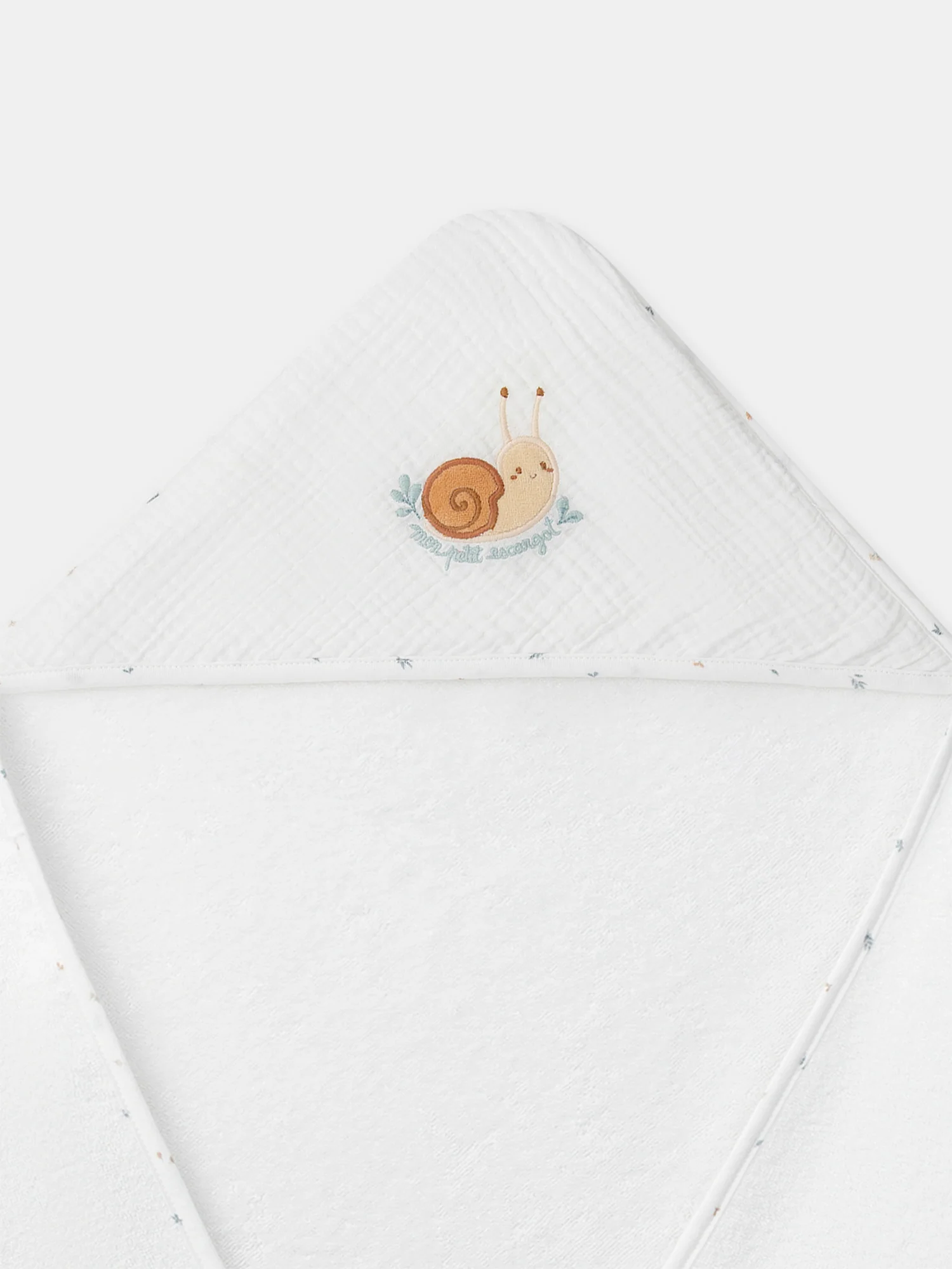 Pointe éponge et gant écru à broderie escargot Naissance Mixte - Image 3