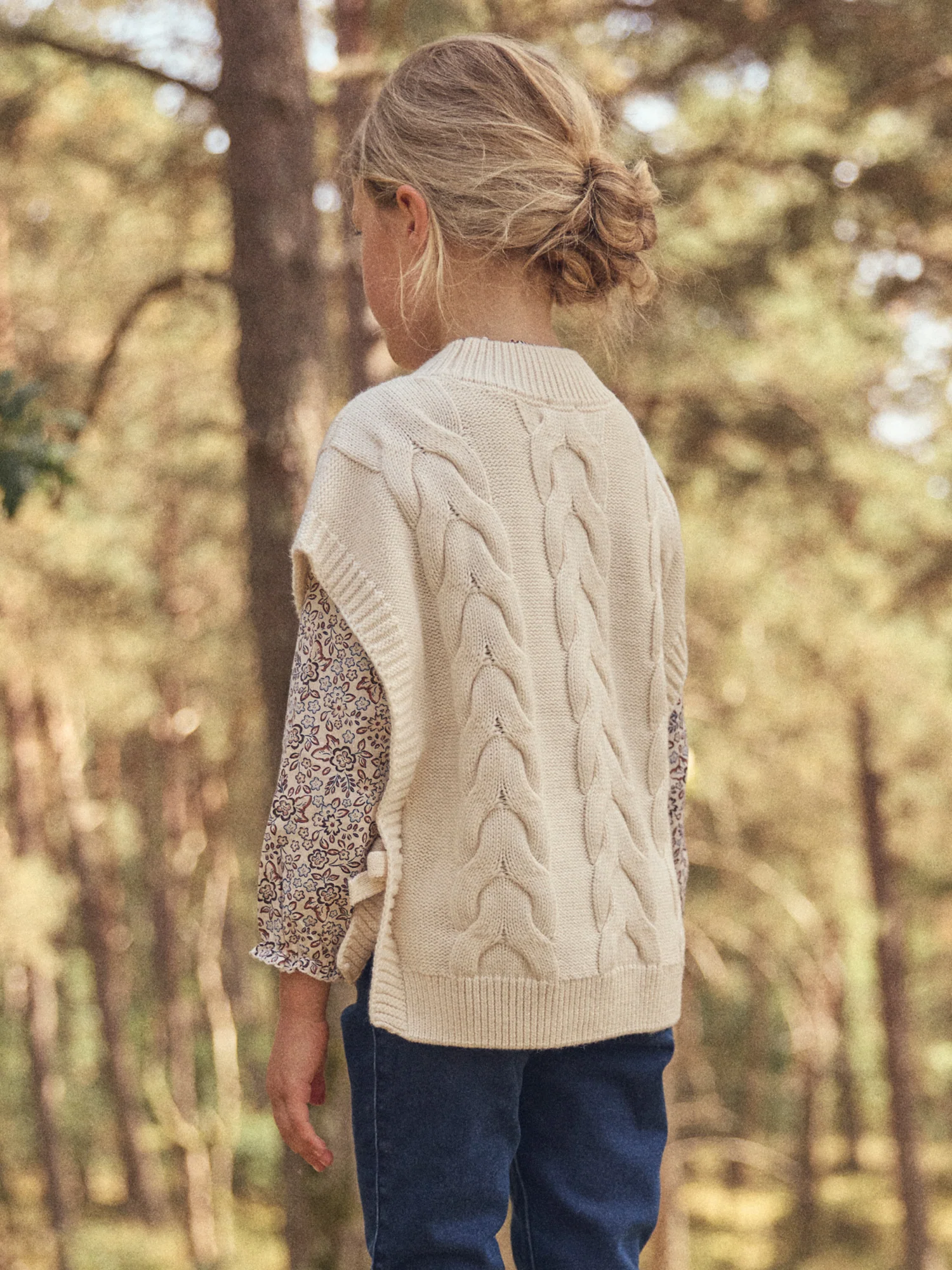 Poncho écru torsadé à nœud Fille - Image 4