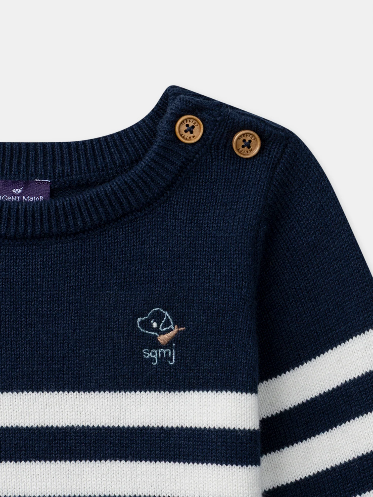 Pull bleu marine à rayures blancs Bébé Garçon - Image 4