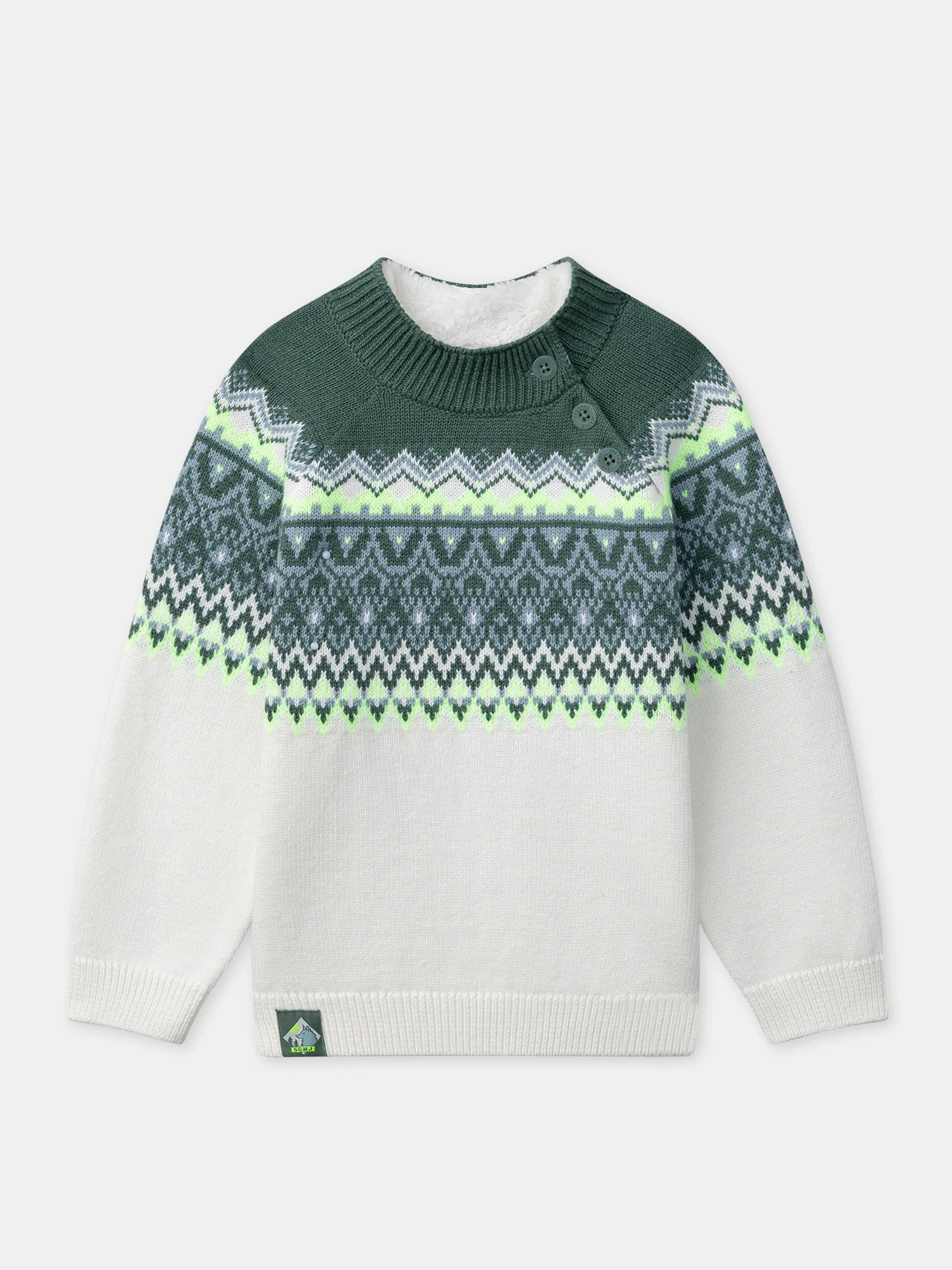 Pull blanc et vert à motif jacquard Garçon