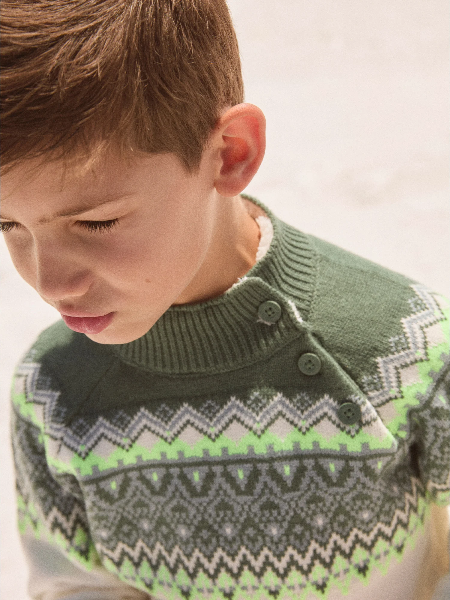Pull blanc et vert à motif jacquard Garçon - Image 3