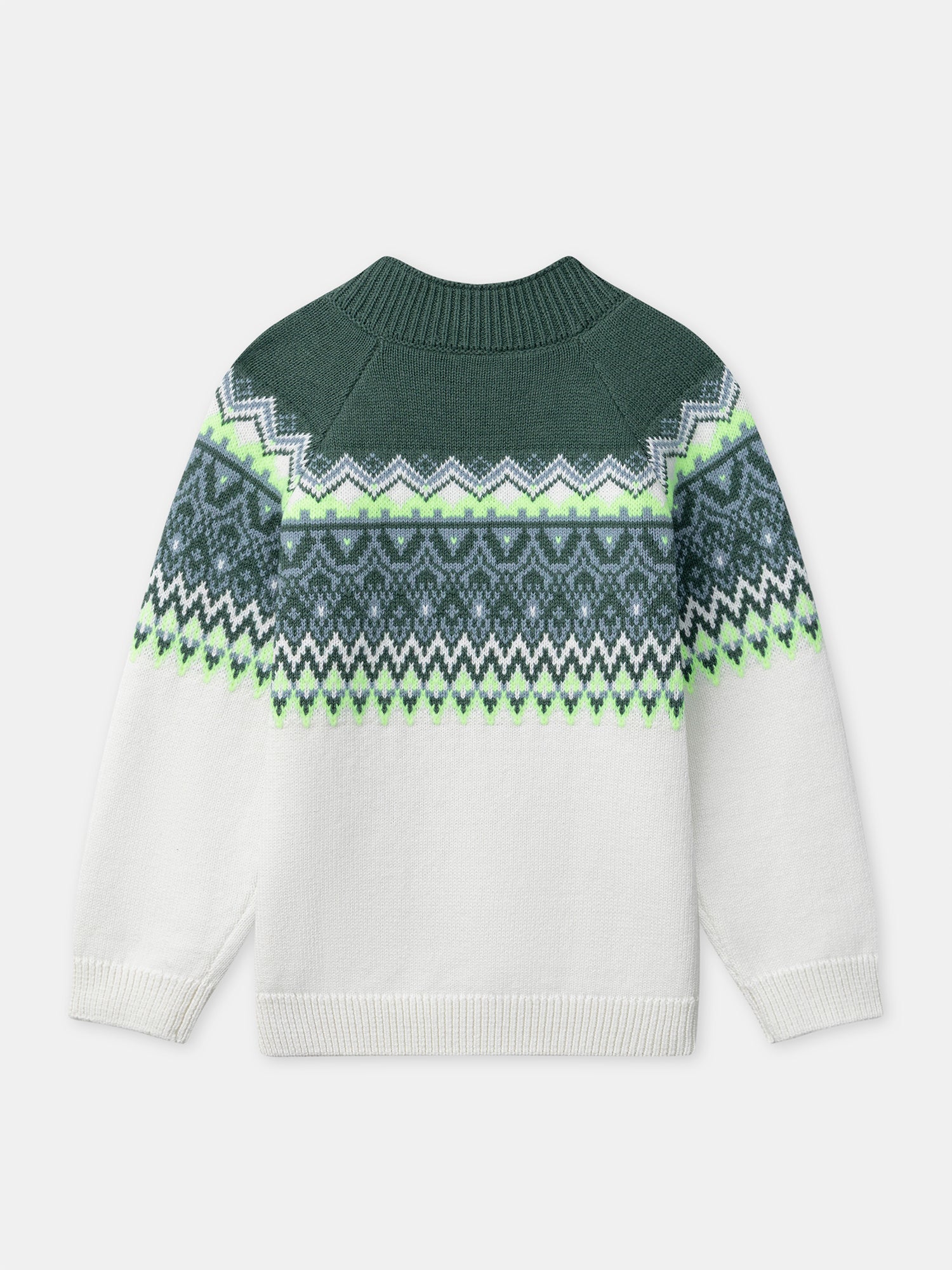 Pull blanc et vert à motif jacquard Garçon - Image 6
