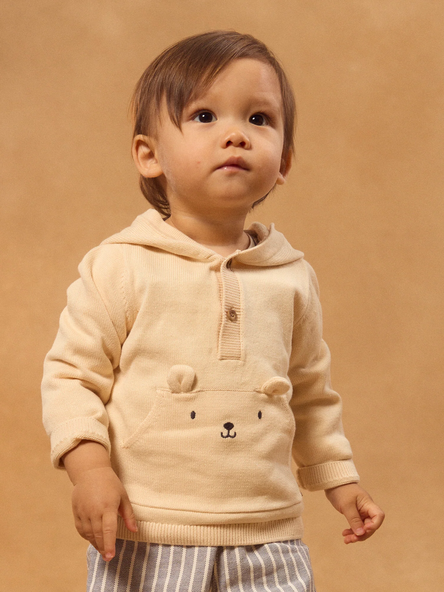 Pull à capuche beige Bébé Garçon - Image 2