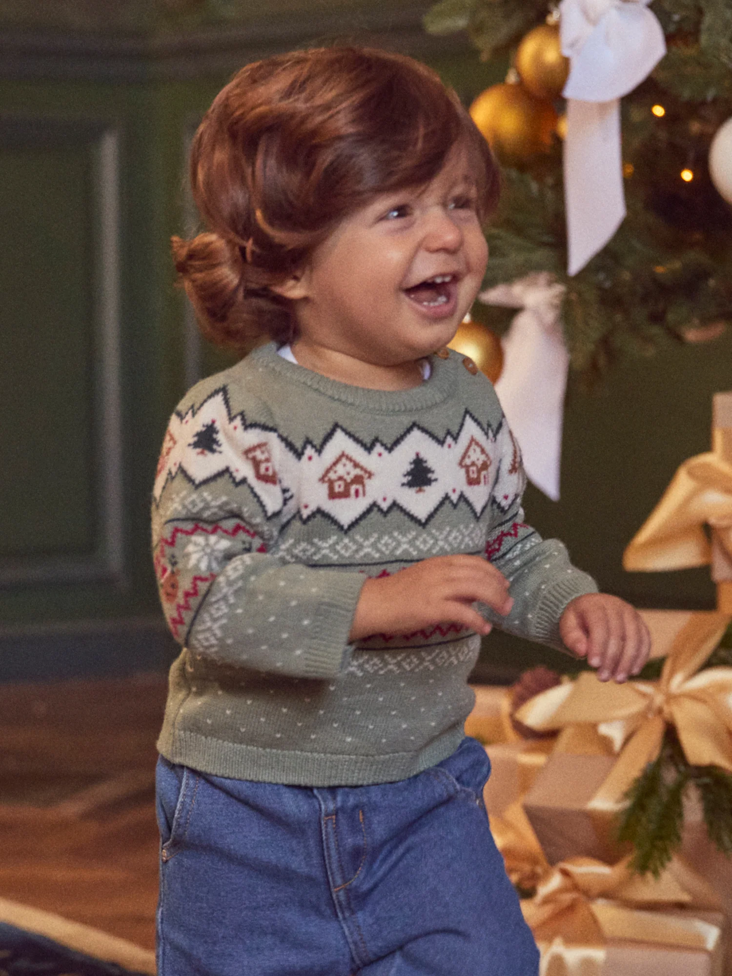 Pull de noël vert sauge Bébé Mixte - Image 3
