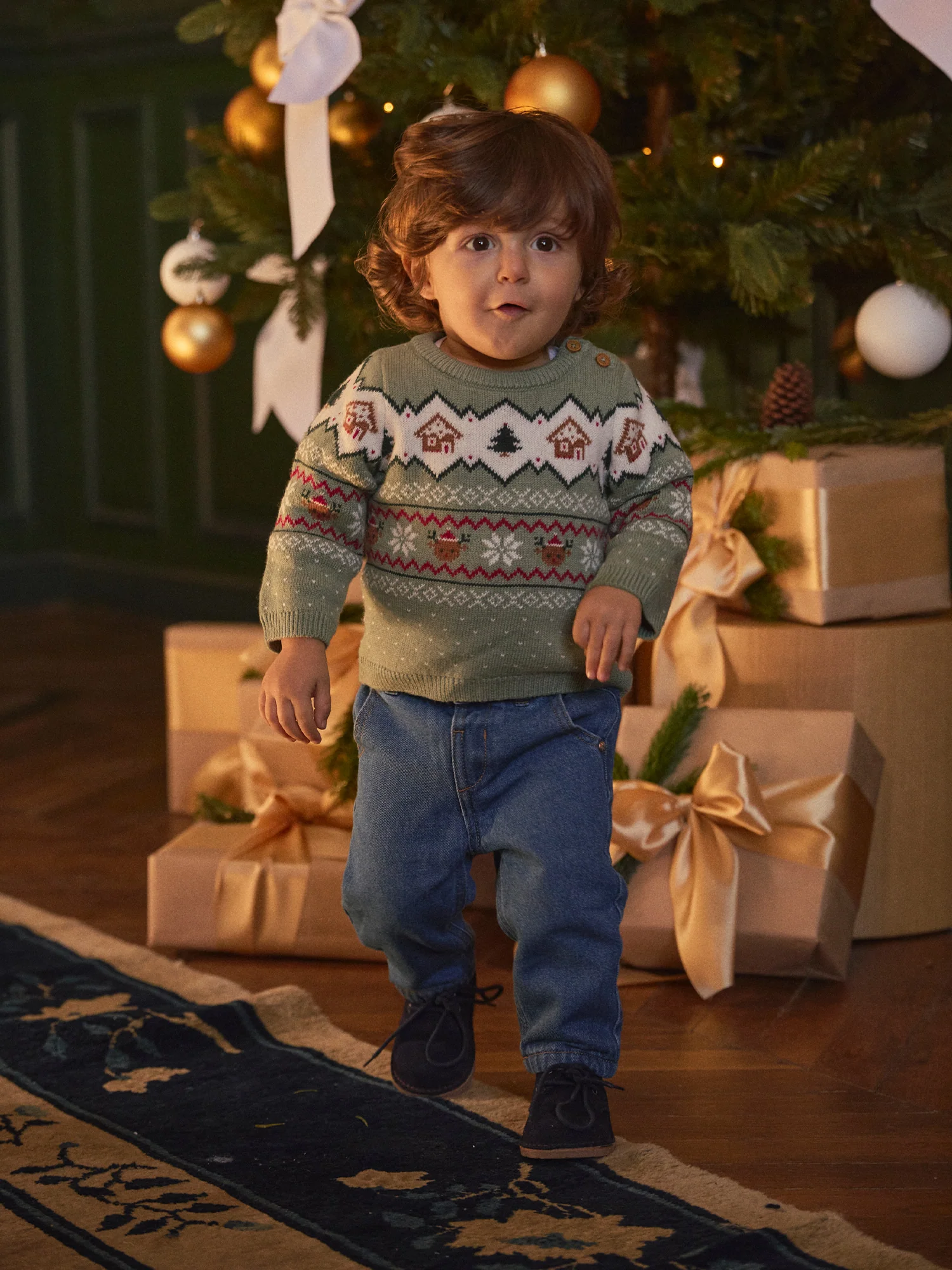 Pull de noël vert sauge Bébé Mixte - Image 6