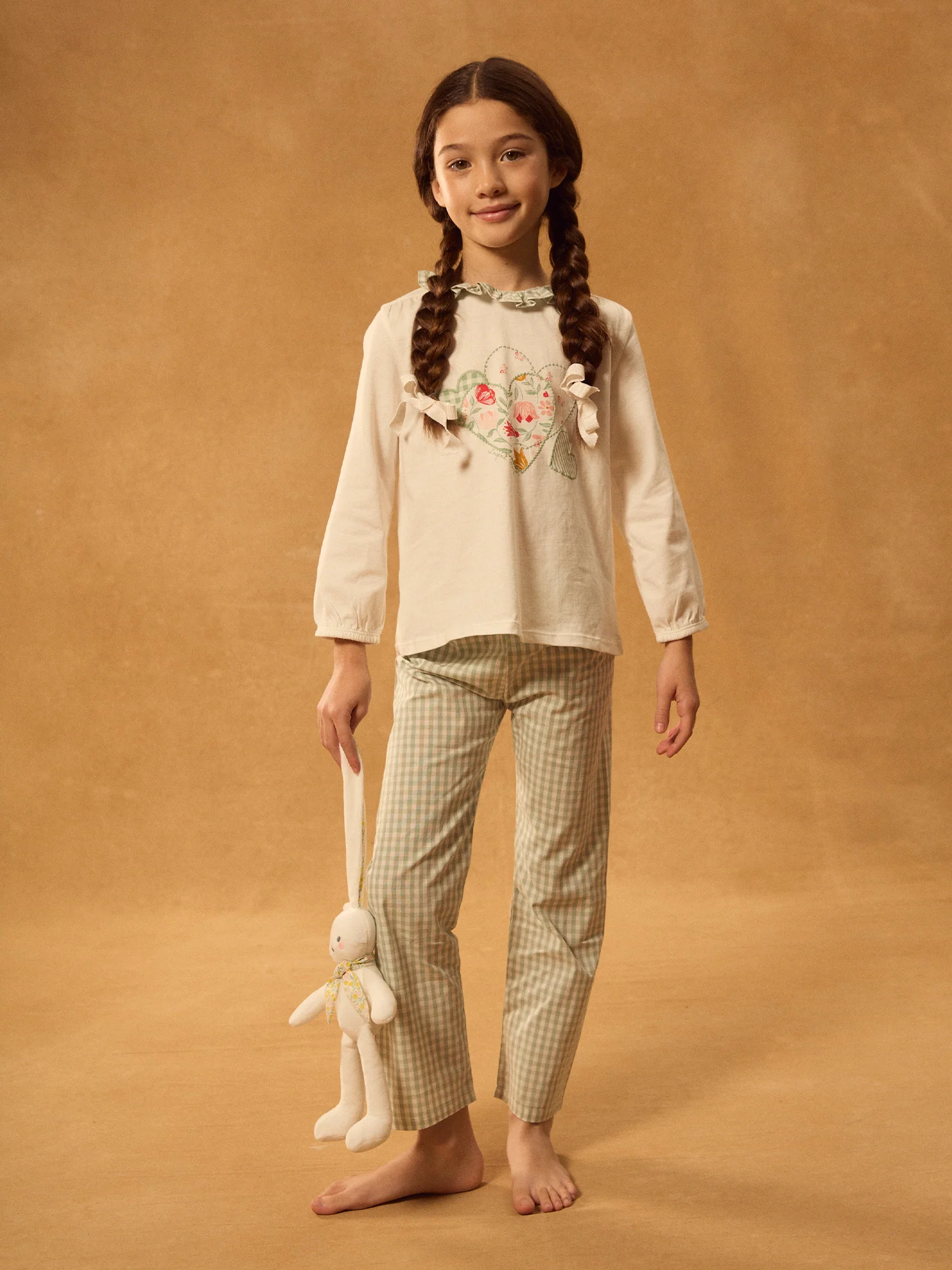 Pyjama vichy vert imprimé cœurs Fille - Image 2