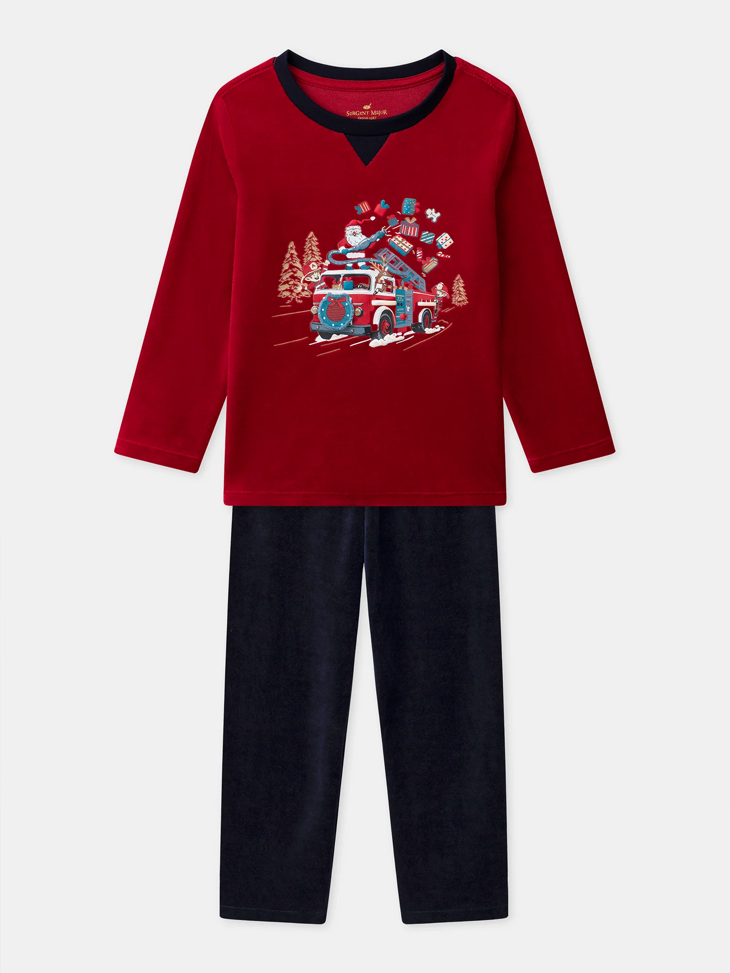 Pyjama rouge et bleu marine en velours Garçon