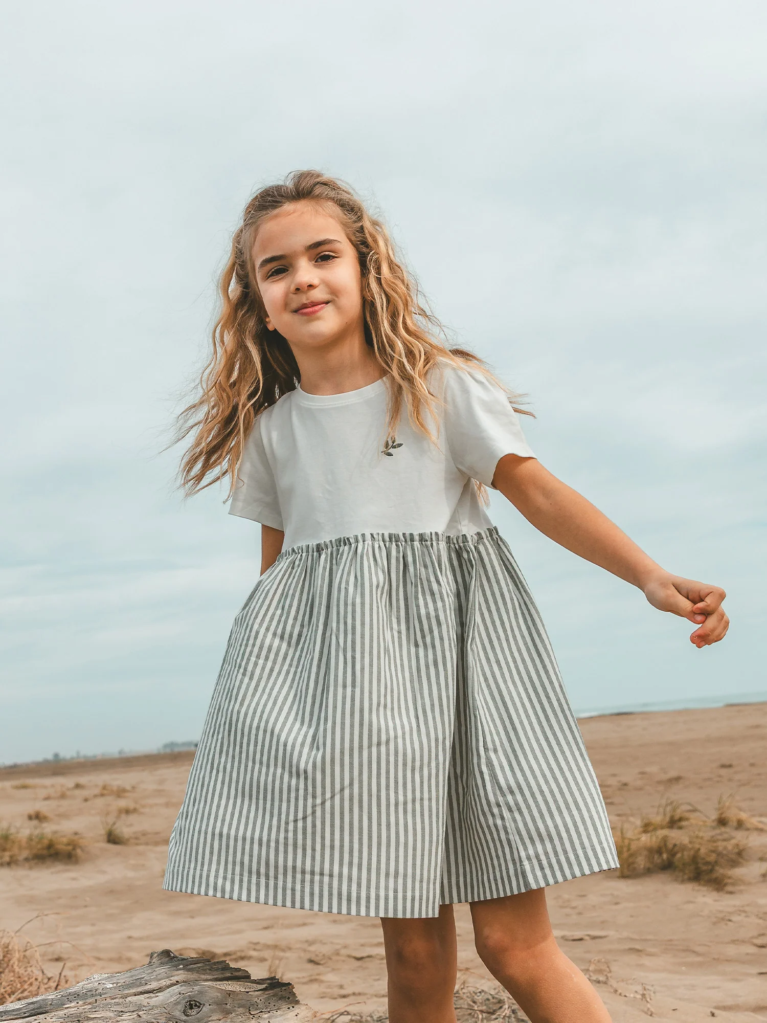 Robe bi-matière à rayures Fille - Image 2