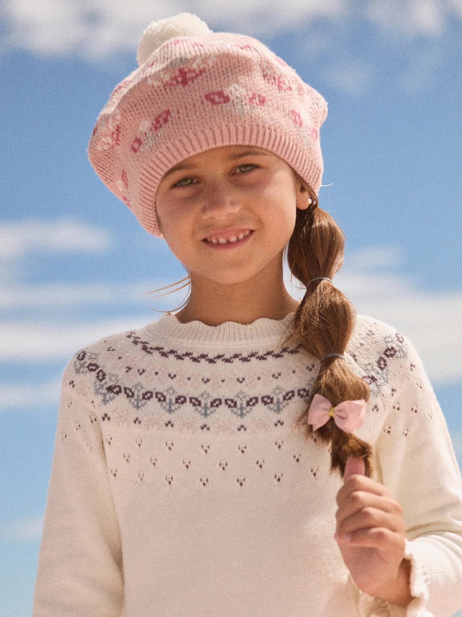 Robe blanche à motif jacquard Fille - Image 3