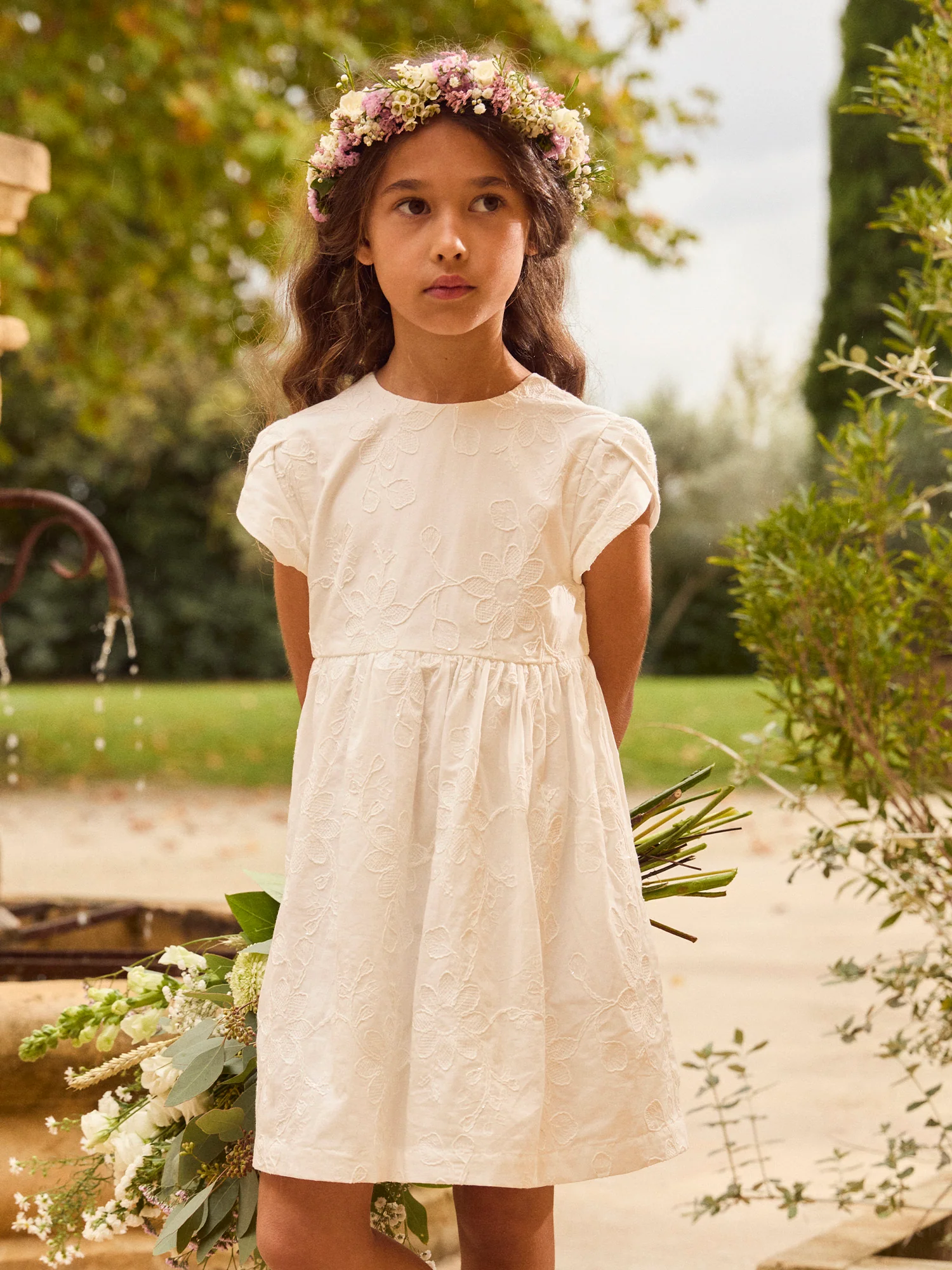 Robe écrue à broderies fleurs Fille - Image 2