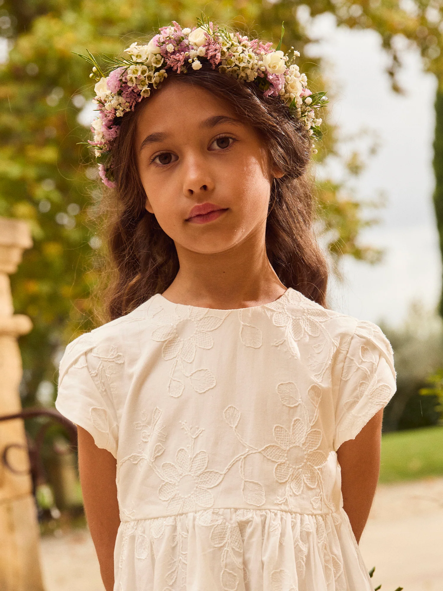Robe écrue à broderies fleurs Fille - Image 3