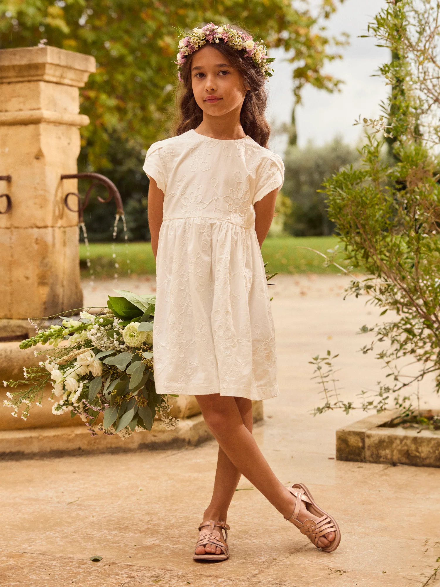 Robe écrue à broderies fleurs Fille - Image 4
