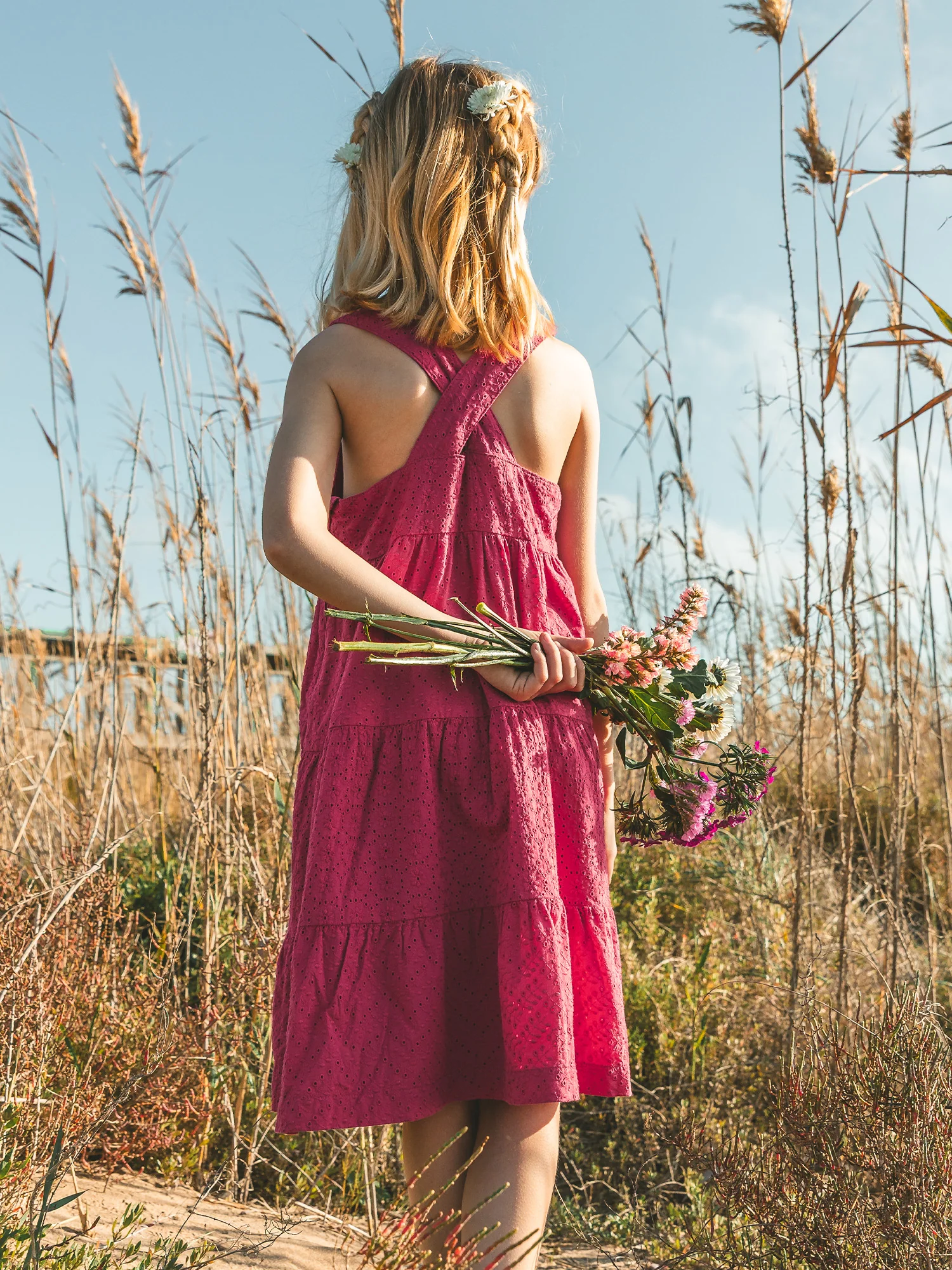 Robe fuchsia à broderies anglaises Fille - Image 4