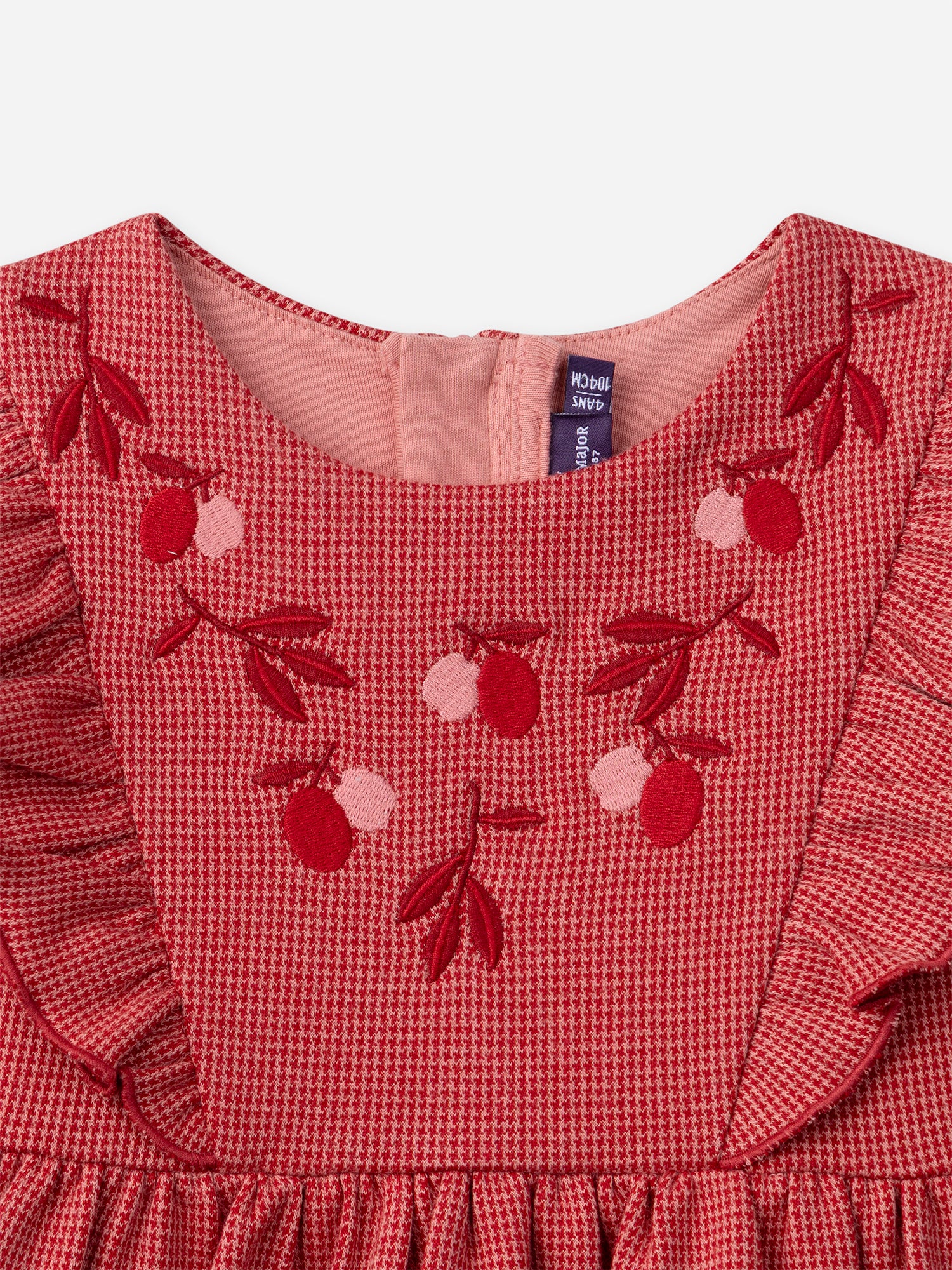 Robe rose à volants et broderies pommes Fille - Image 5