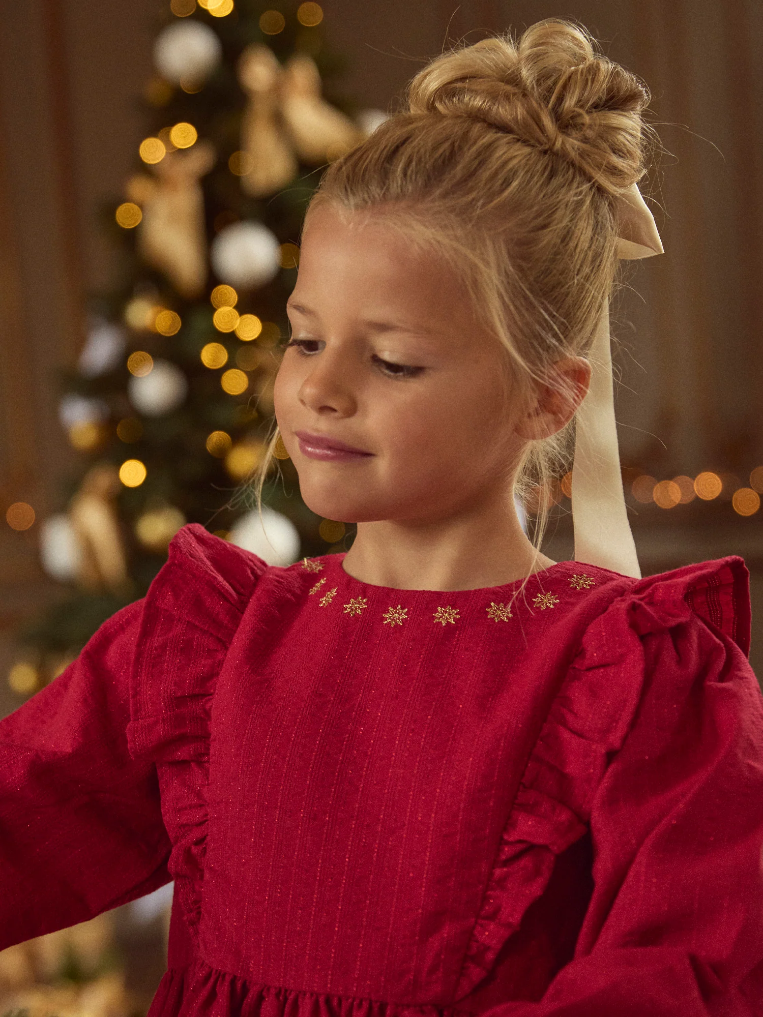 Robe Noël rouge à volants Fille - Image 3
