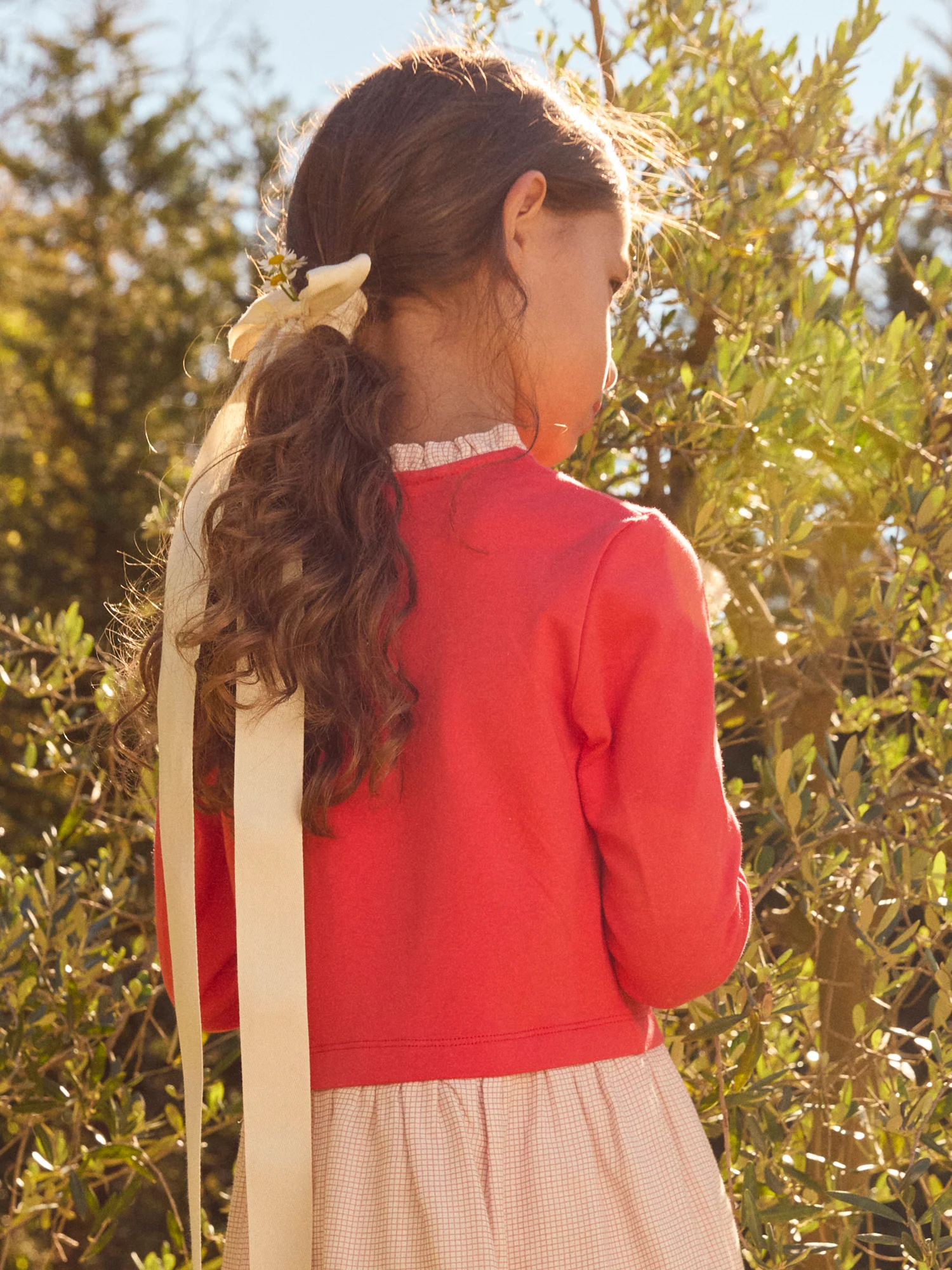 Robe bi-matière rose et à carreaux Fille - Image 4