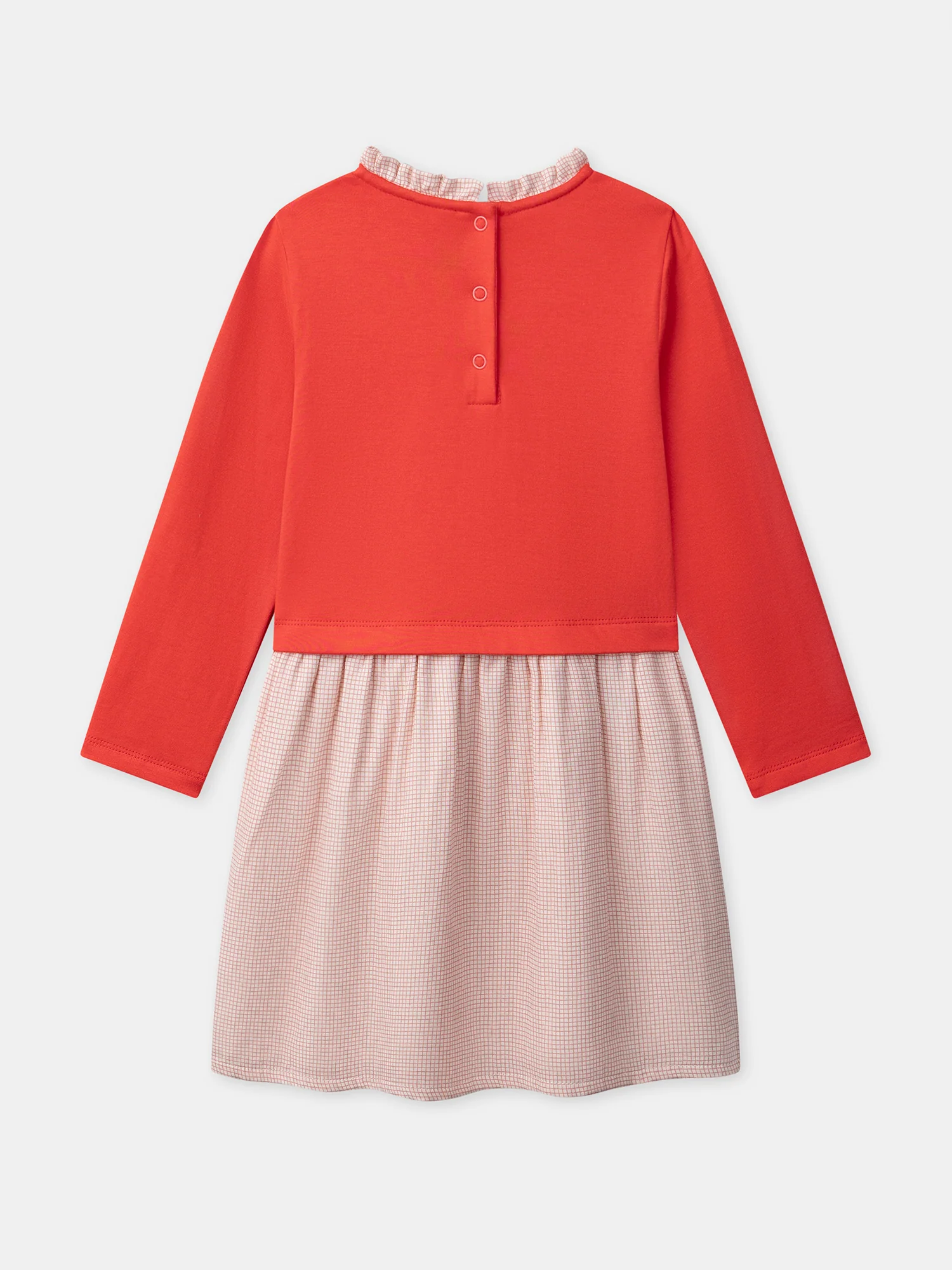 Robe bi-matière rose et à carreaux Fille - Image 8