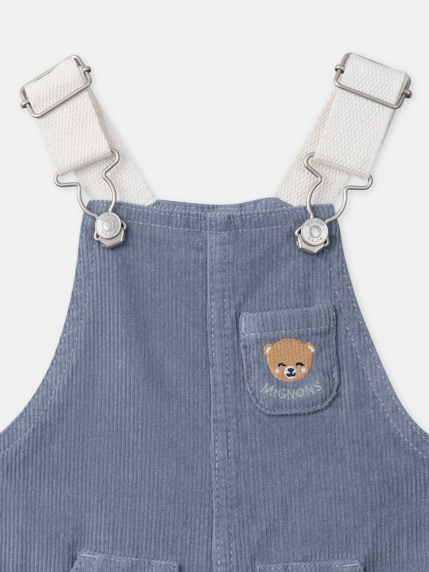 Salopette bleue grisé en velours Bébé Garçon - Image 4