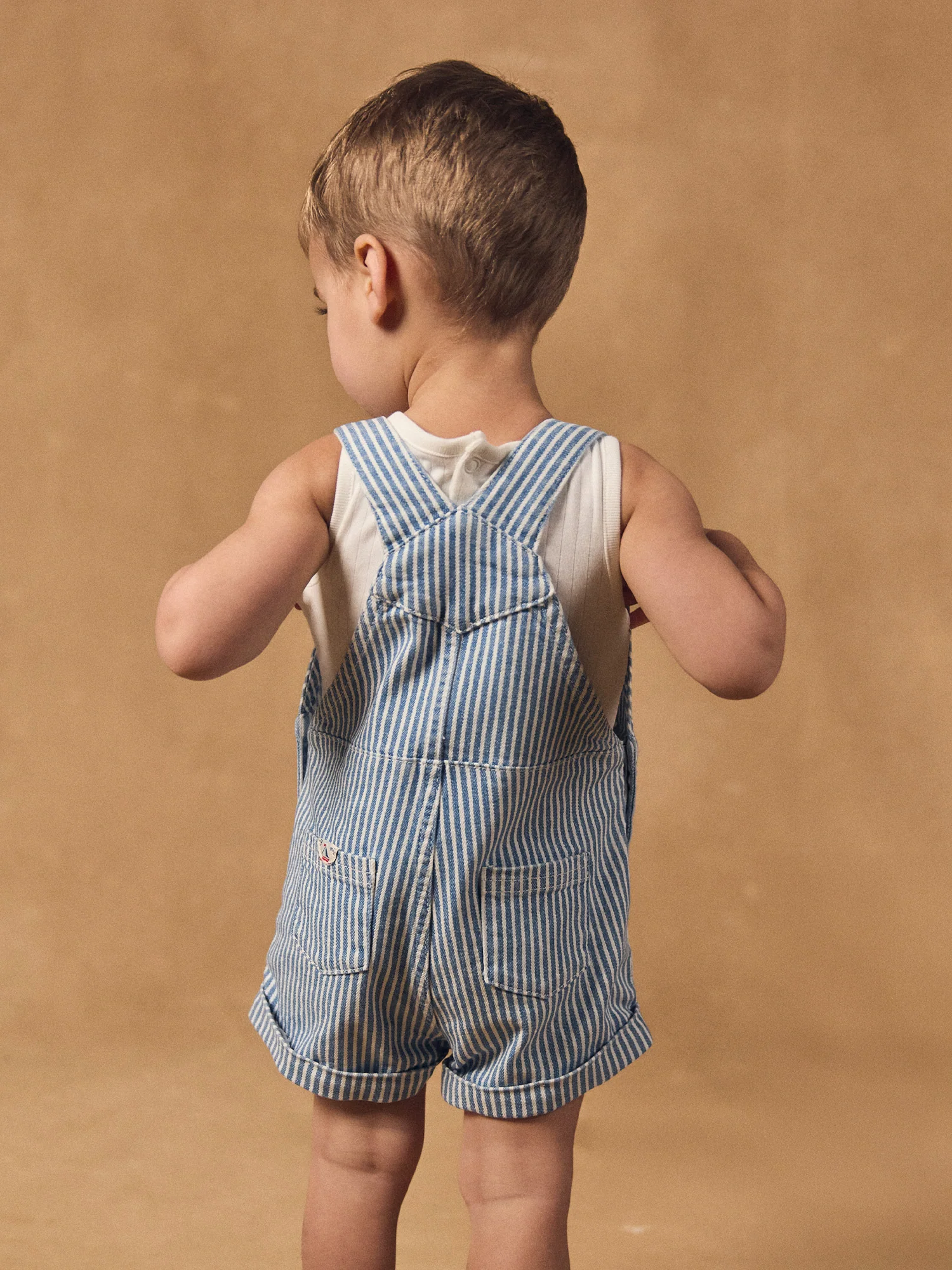 Salopette courte à rayures denim Bébé Garçon - Image 4