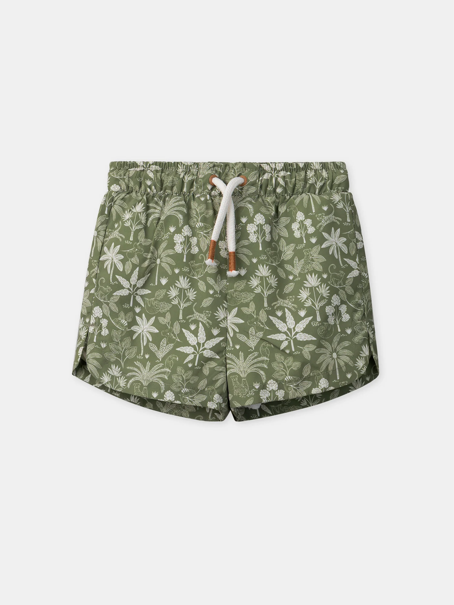 Short de bain kaki imprimé jungle