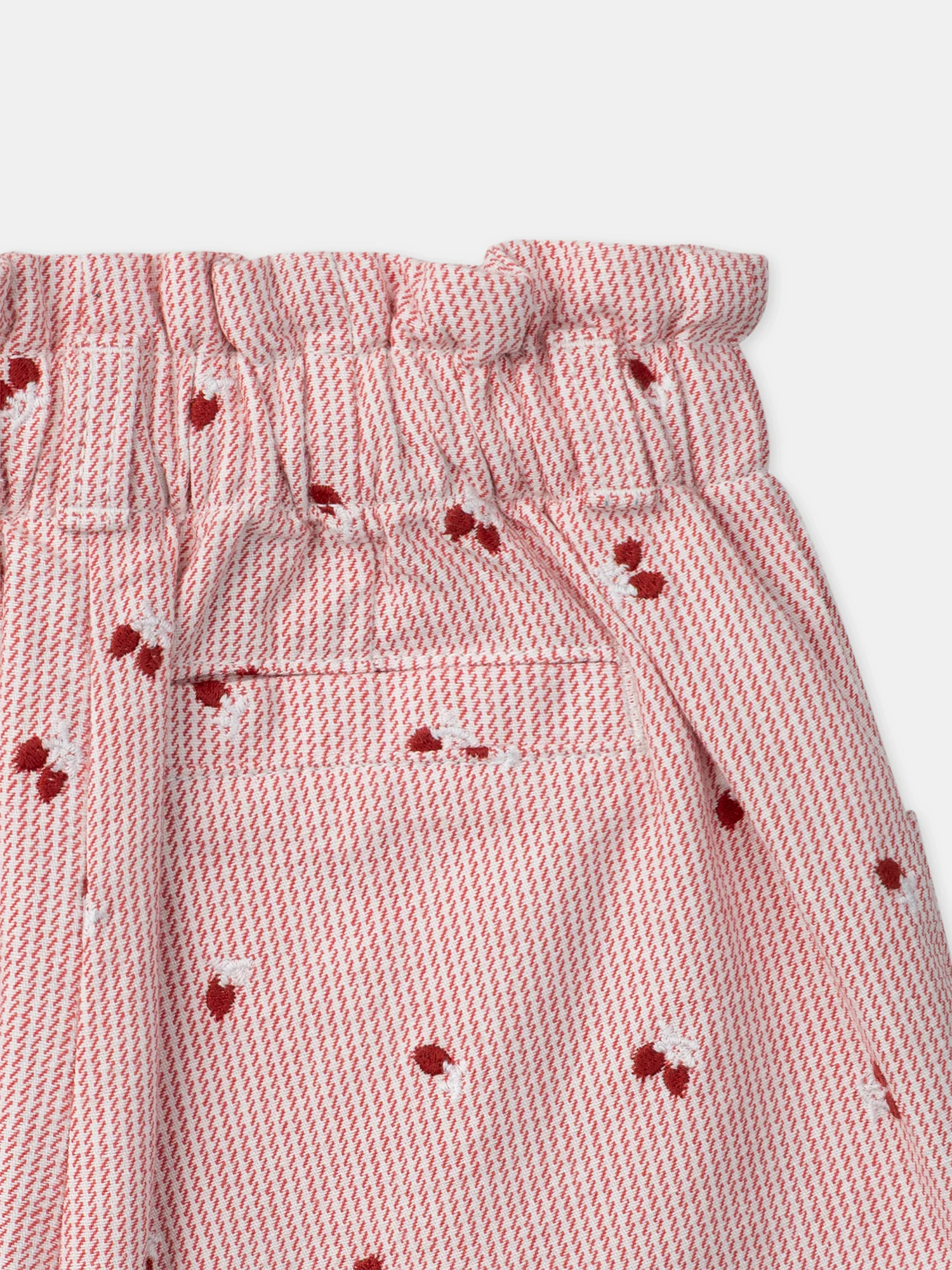 Short à rayures rouges et broderies baies Fille - Image 3