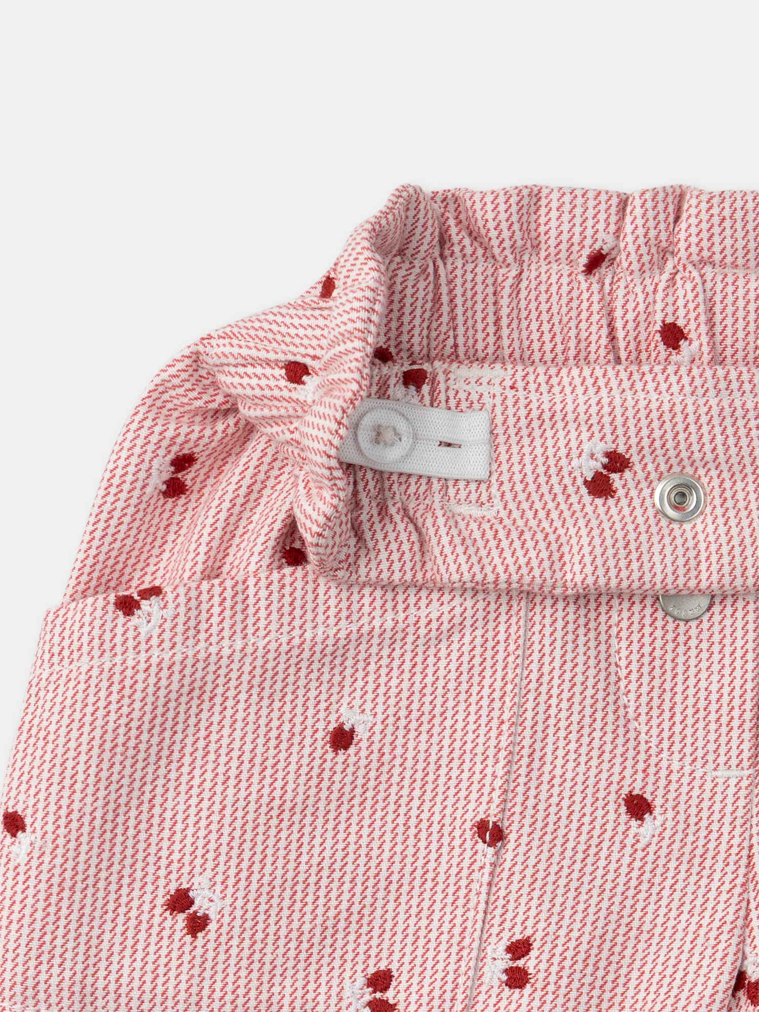 Short à rayures rouges et broderies baies Fille - Image 4
