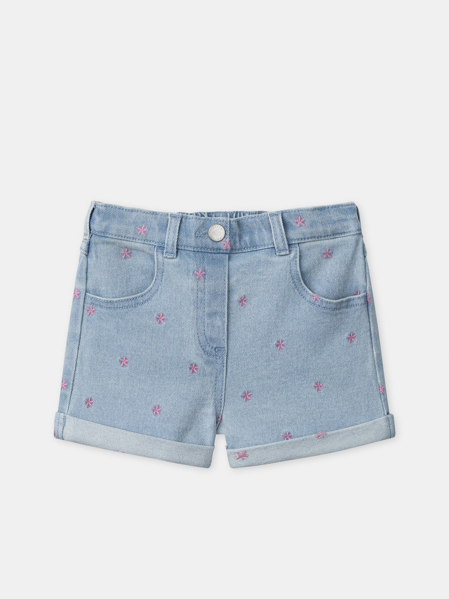 Short denim à broderies fleurs Fille