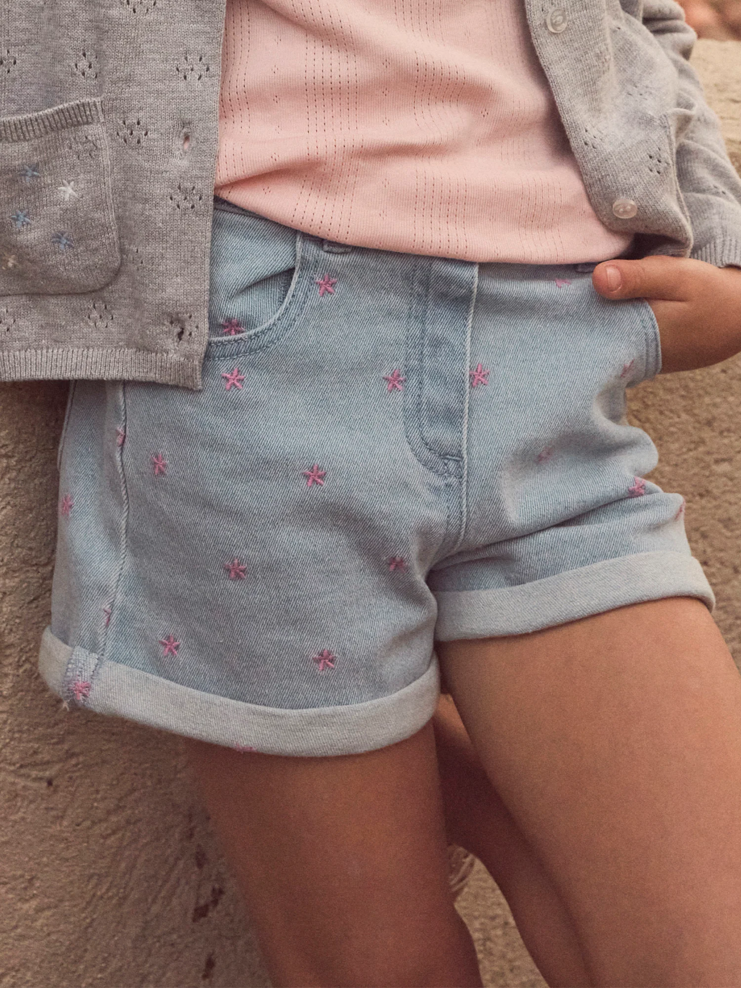 Short denim à broderies fleurs Fille - Image 3