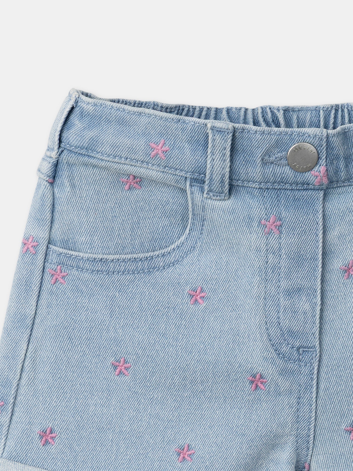 Short denim à broderies fleurs Fille - Image 5