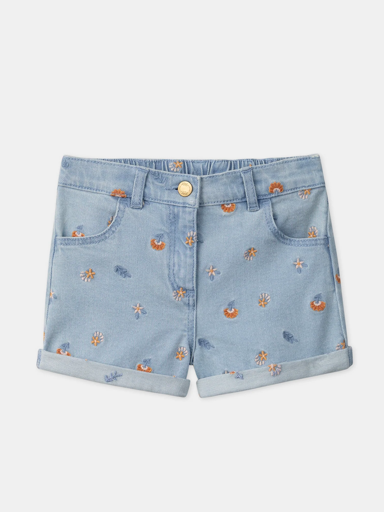 Short en jean à fleurs