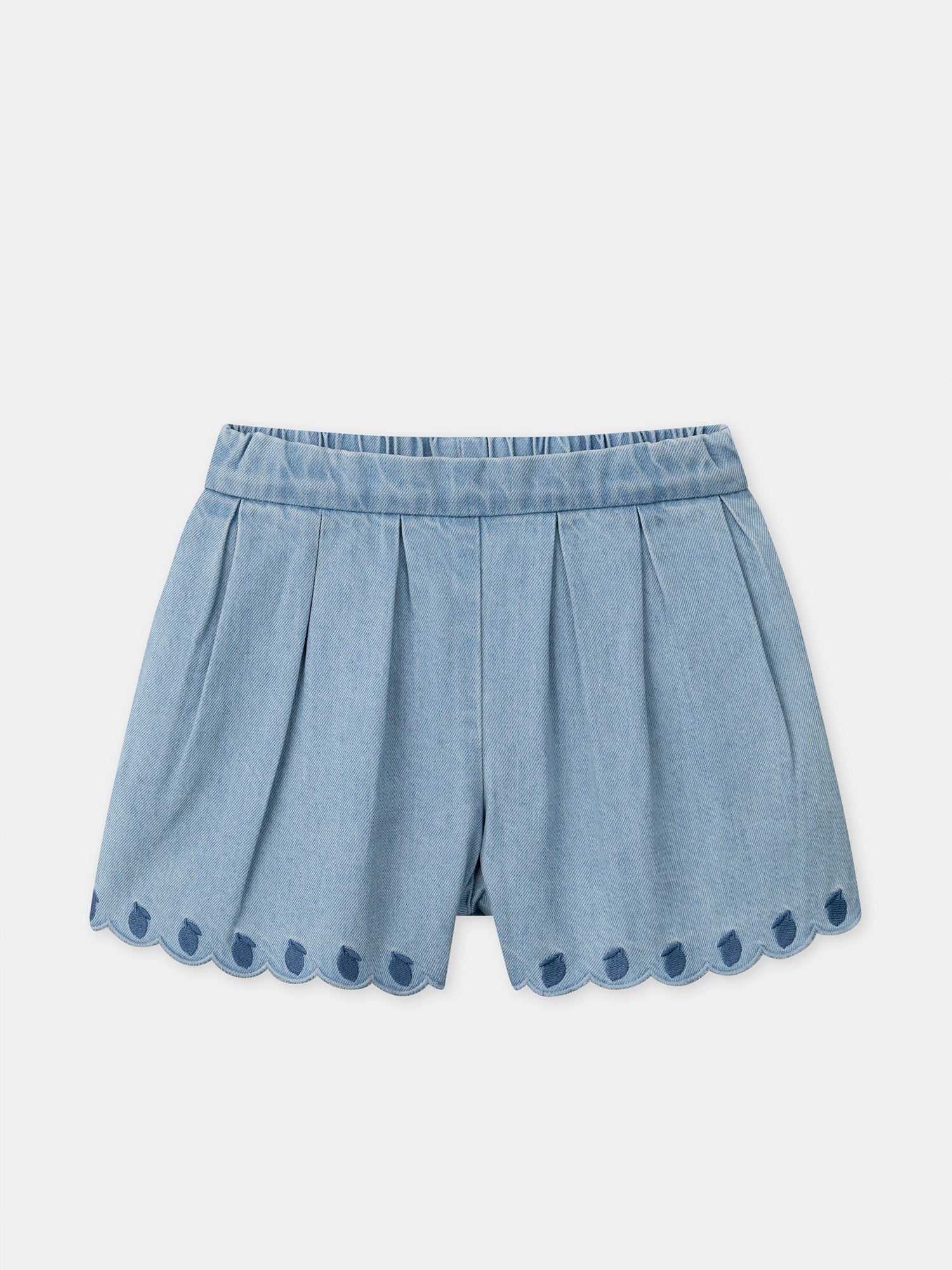 Short évasé en denim à broderies citrons Fille