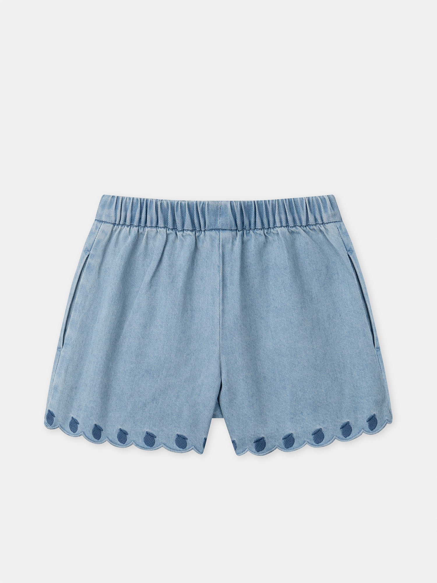 Short évasé en denim à broderies citrons Fille - Image 7