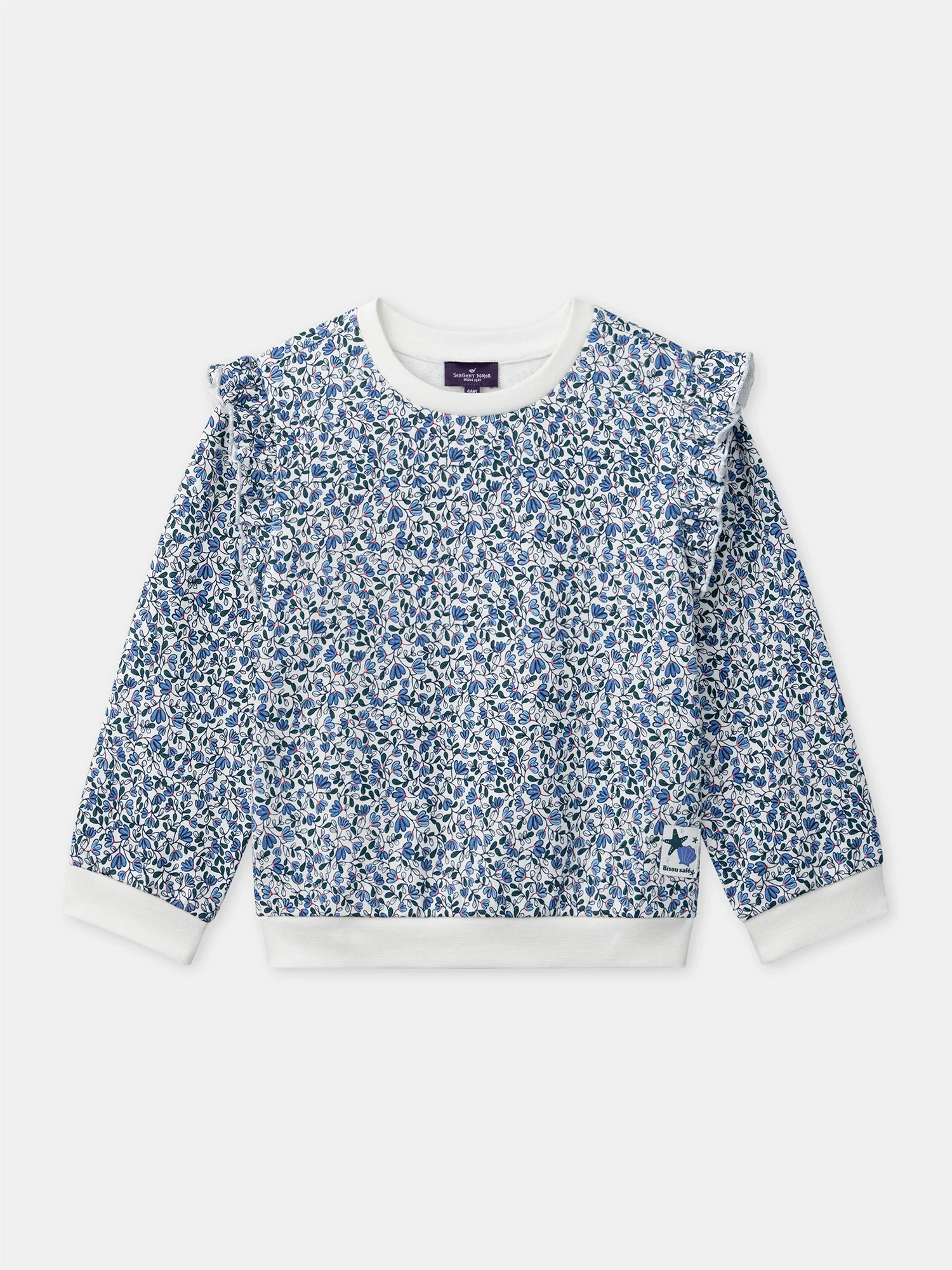 Sweat imprimé fleuri bleu à volants Fille