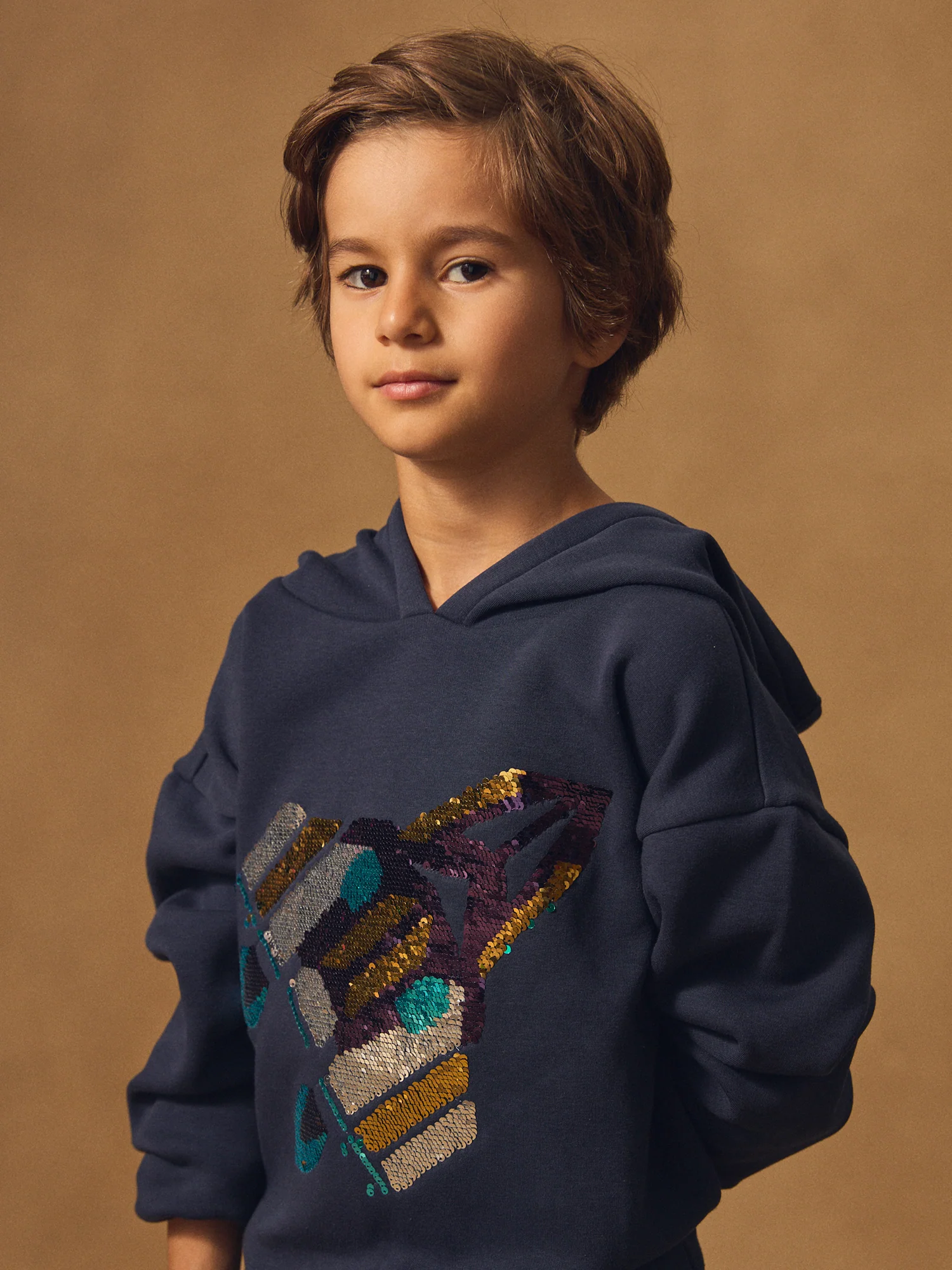 Sweat à capuche bleu à sequins fusée Garçon - Image 3