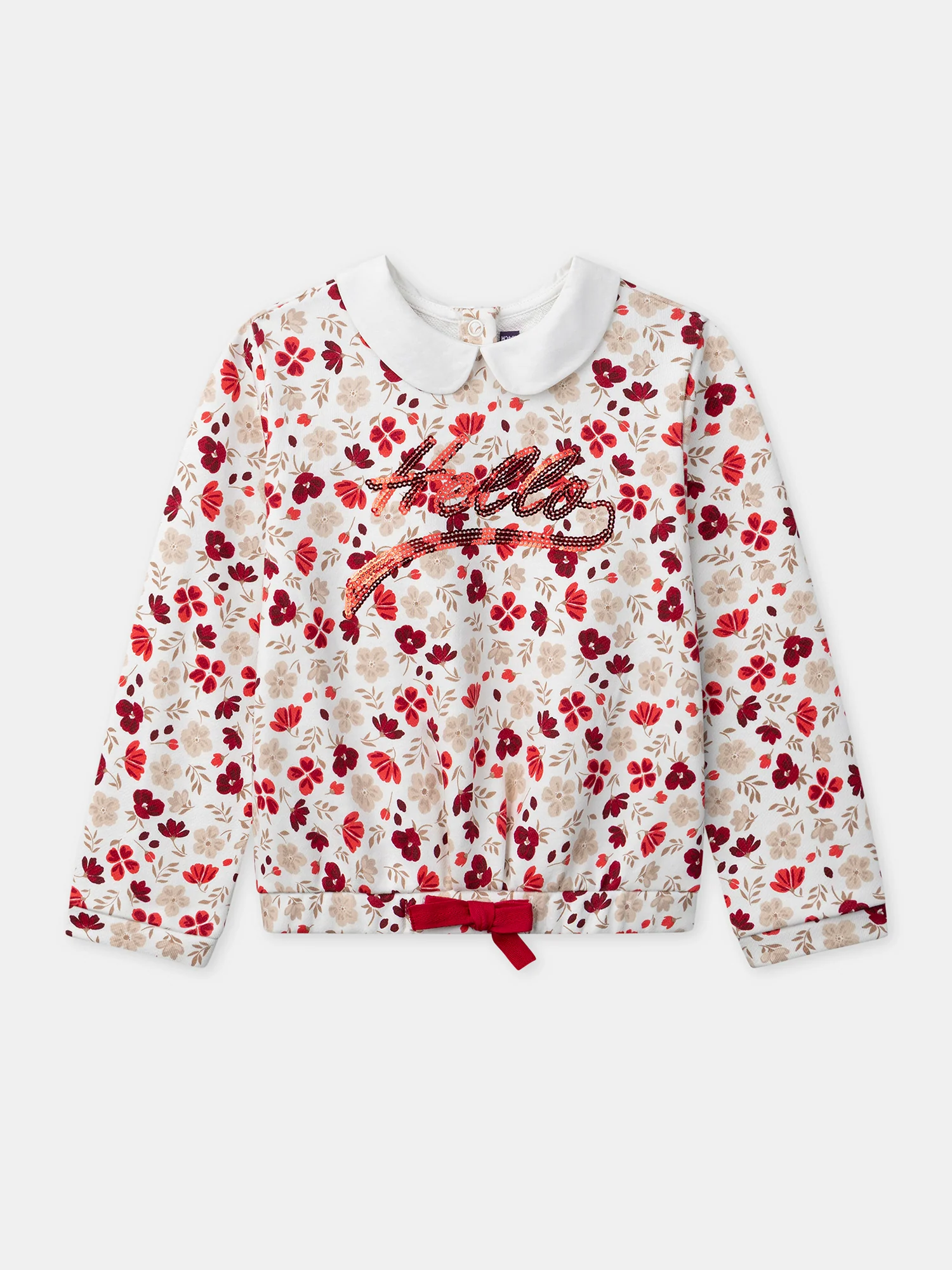 Sweat-shirt imprimé fleuri à sequins "Hello" et col claudine Fille