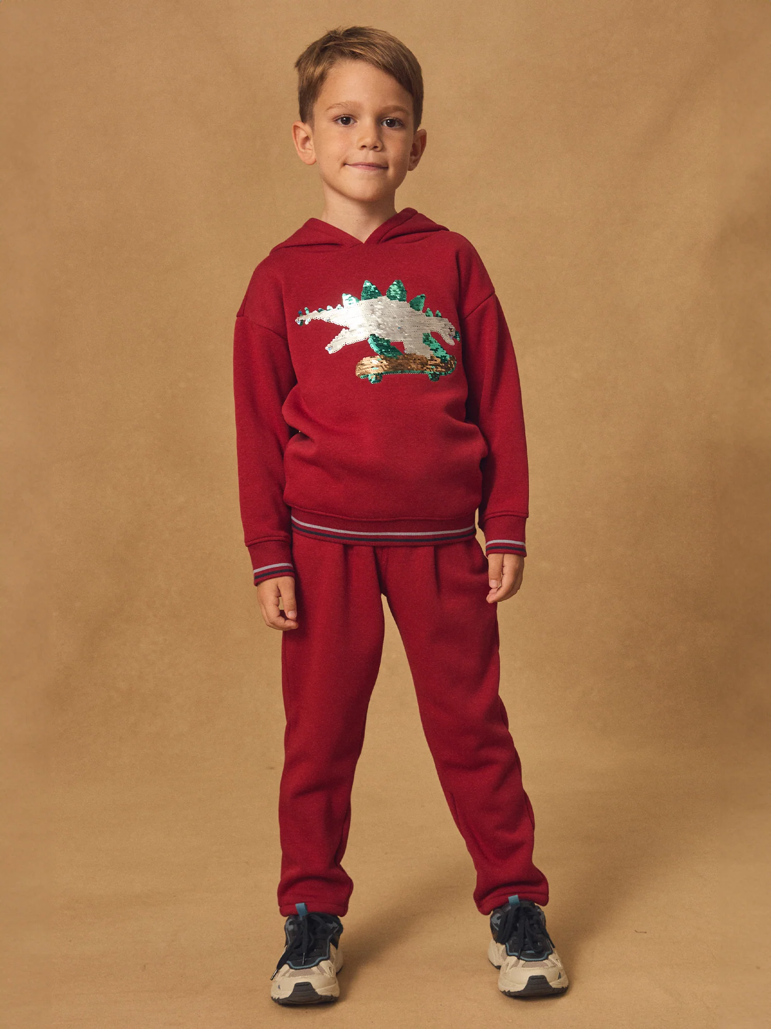 Sweat à capuche rouge à sequins dinosaures Garçon - Image 6