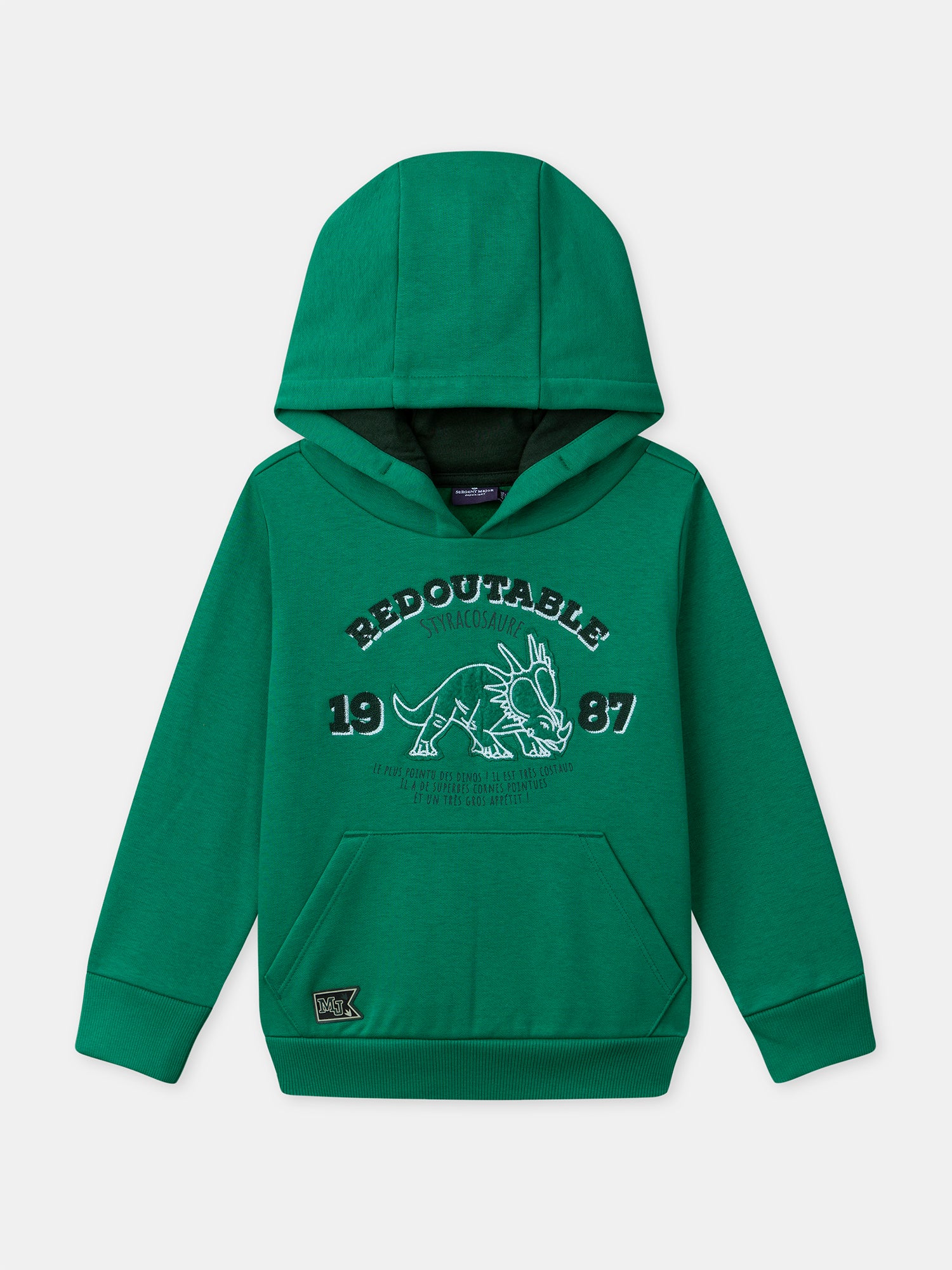 Sweat à capuche vert foncé avec patch dinosaure Garçon