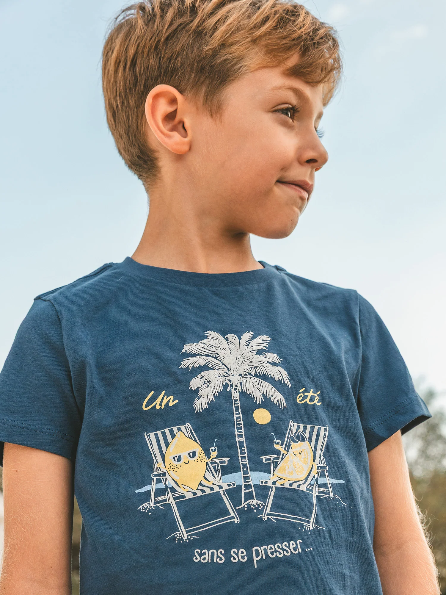 T-shirt bleu foncé imprimé citrons Garçon - Image 3