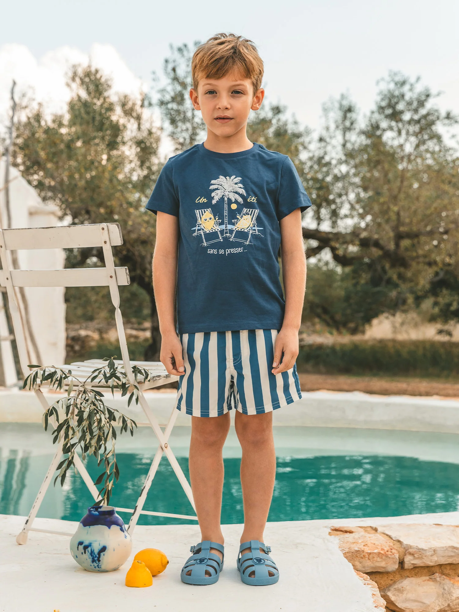 T-shirt bleu foncé imprimé citrons Garçon - Image 5