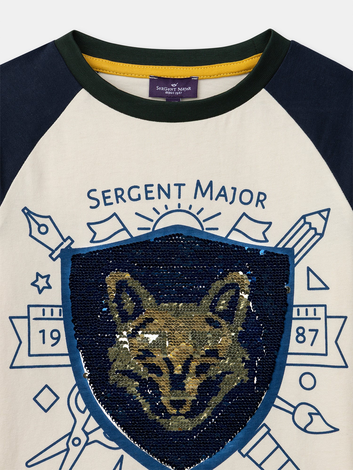 T-shirt écru à sequins et manches longues Garçon - Image 7