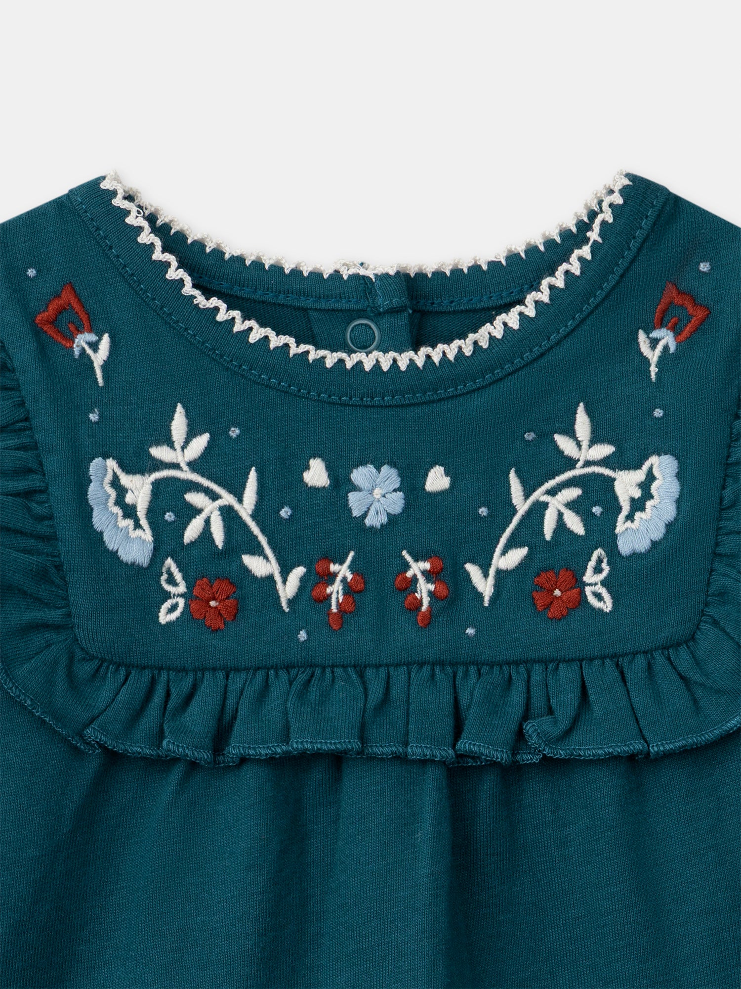 T-shirt bleu à broderies fleurs Bébé Fille - Image 2