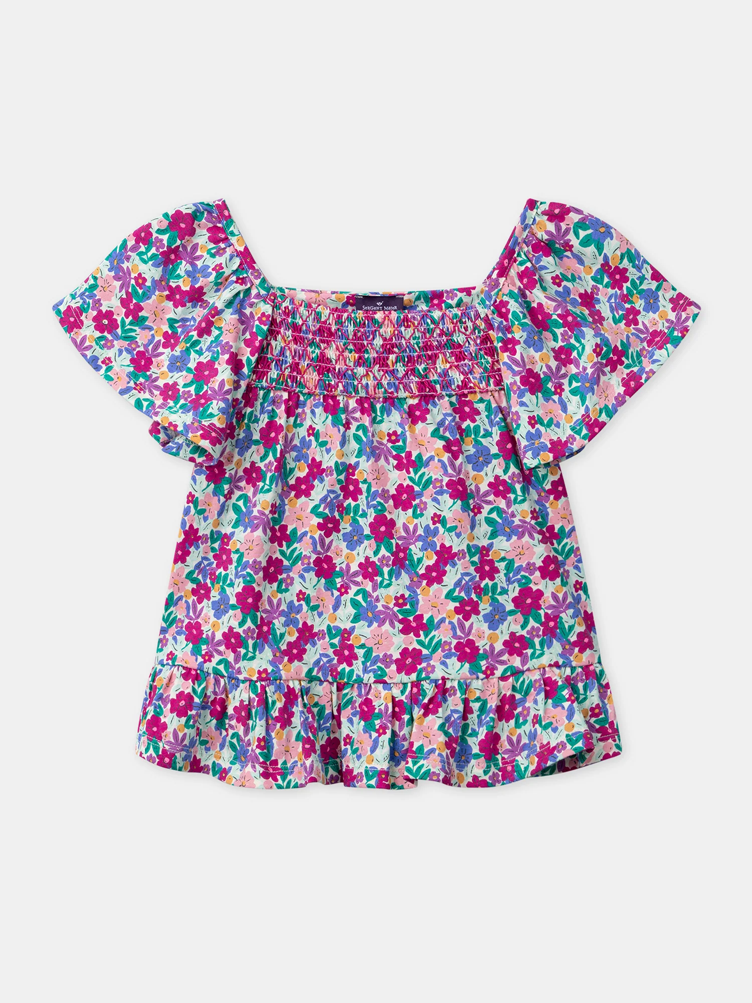 Blouse imprimé fleuri et manches volantes Fille
