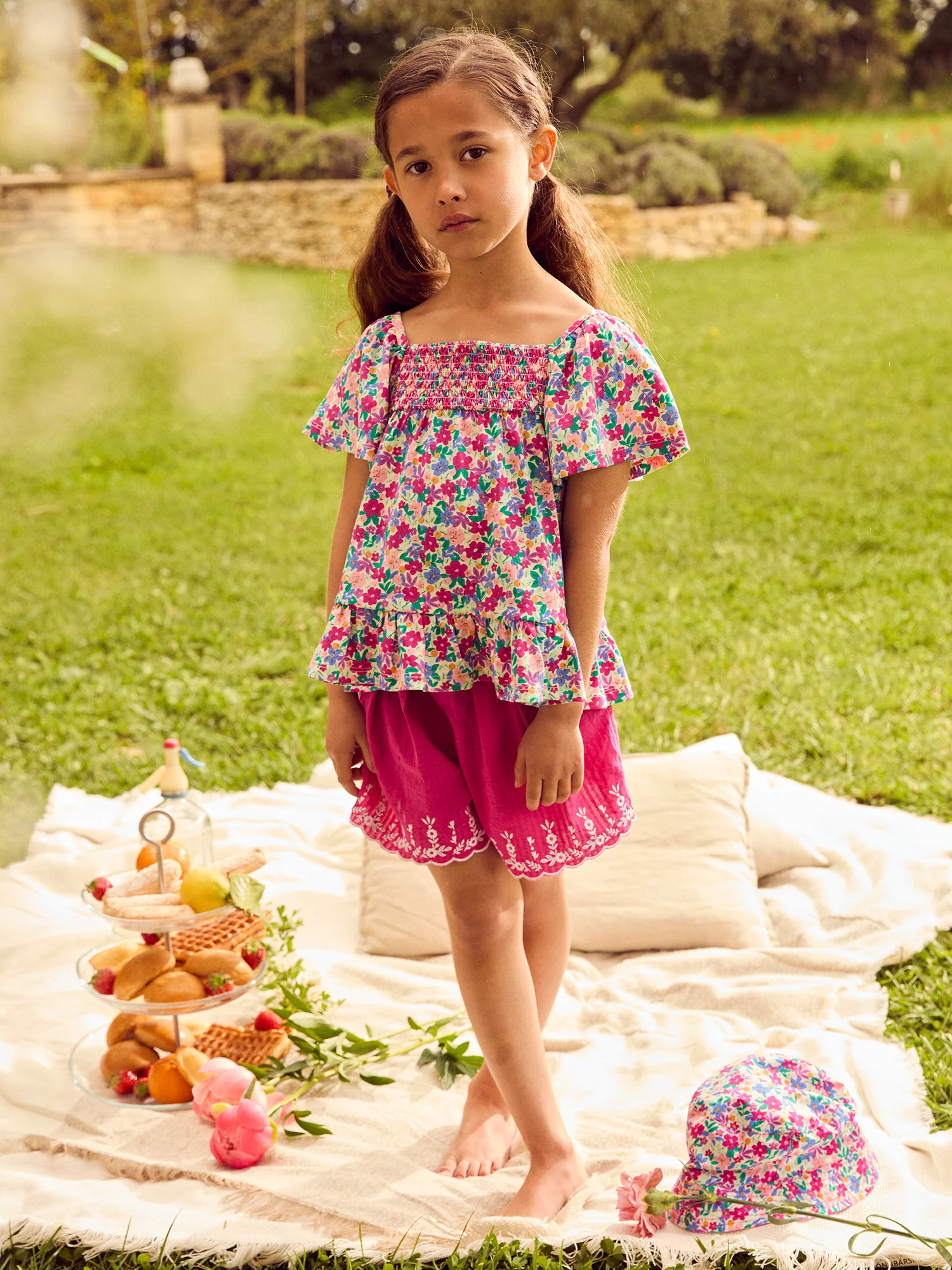 Blouse imprimé fleuri et manches volantes Fille - Image 4
