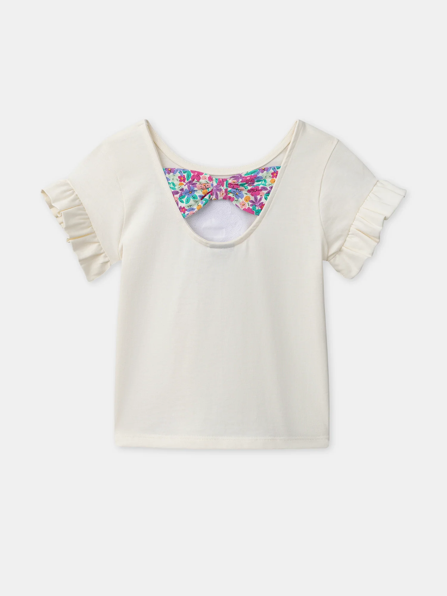 T-shirt blanc fleur à sequins et manches courtes Fille - Image 8