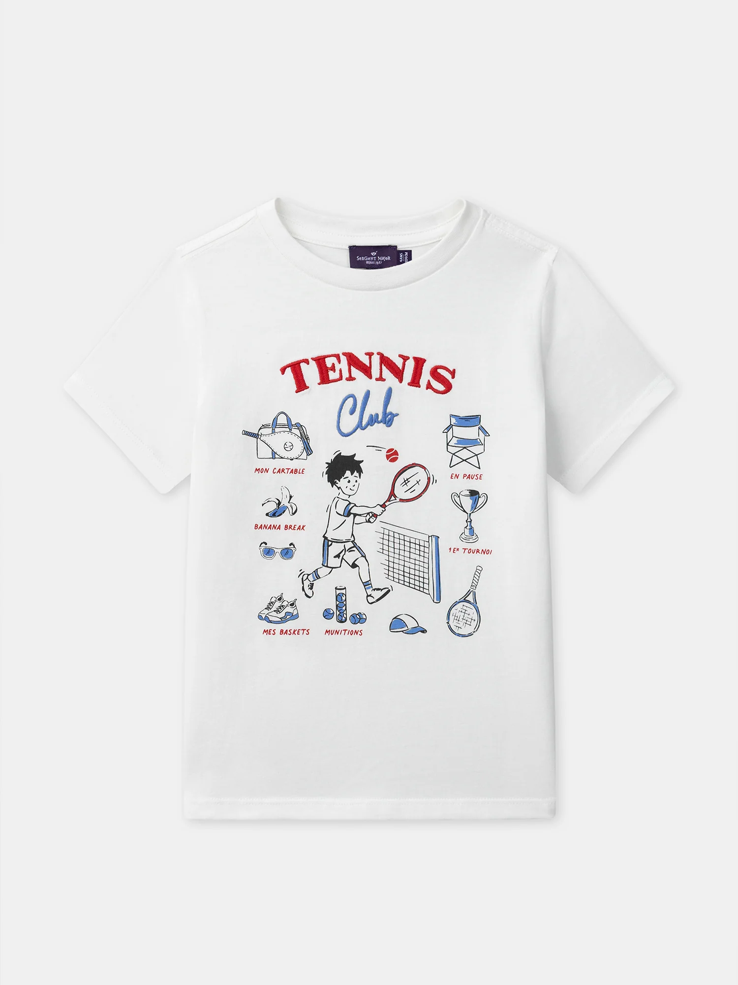 T-shirt écru à broderie tennis Garçon