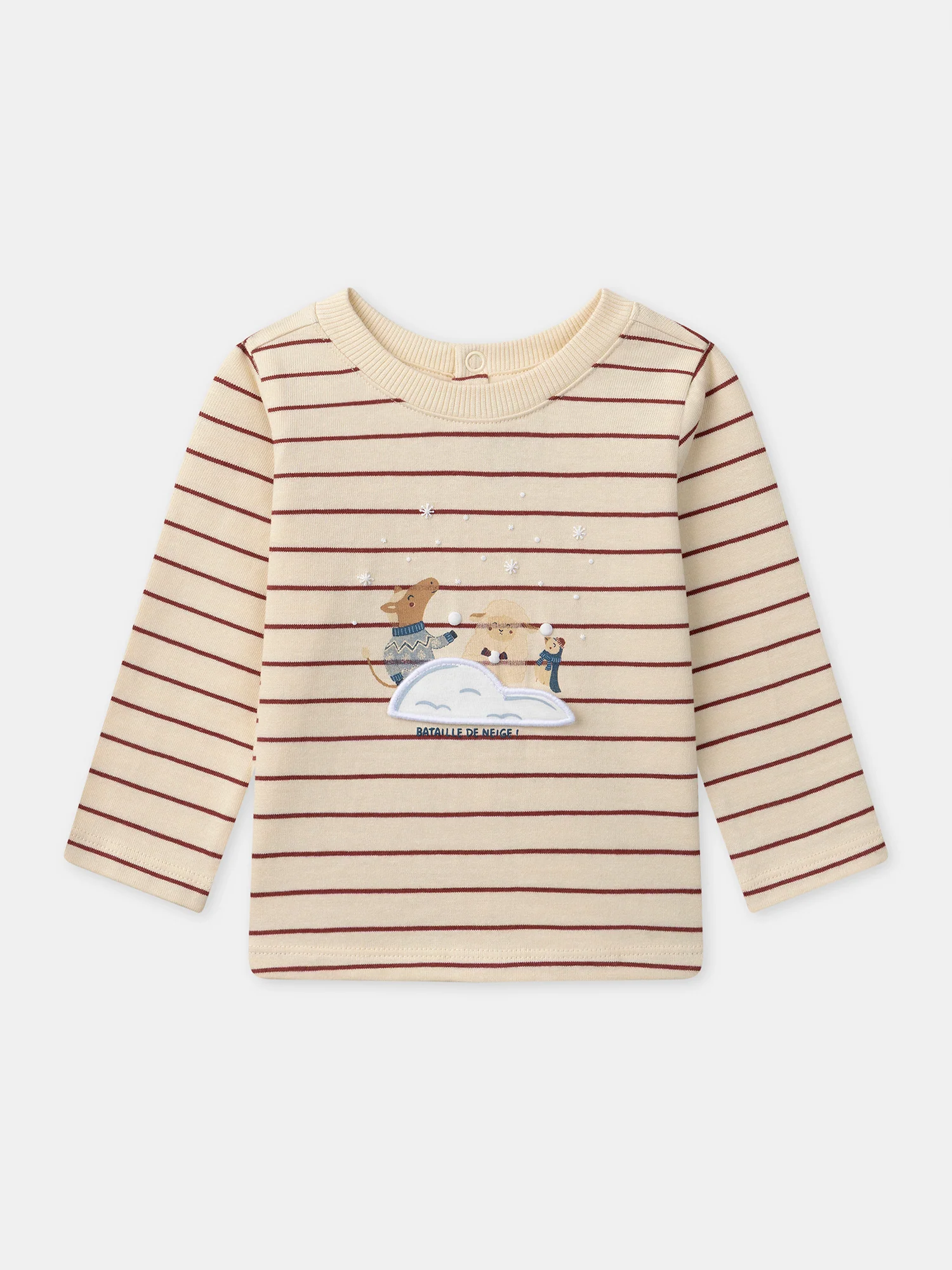 T-shirt écru à rayures rouges et manches longues Bébé Garçon