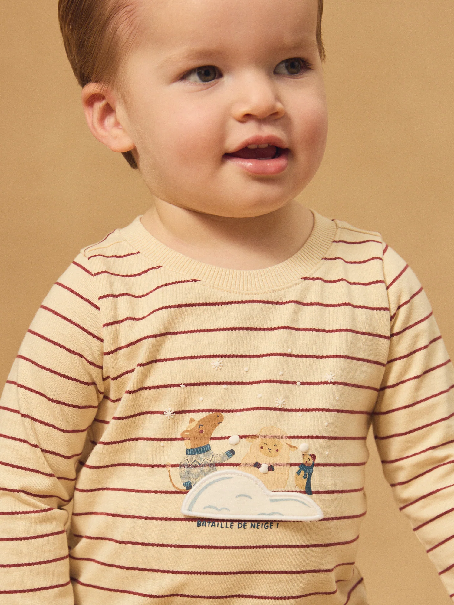 T-shirt écru à rayures rouges et manches longues Bébé Garçon - Image 3