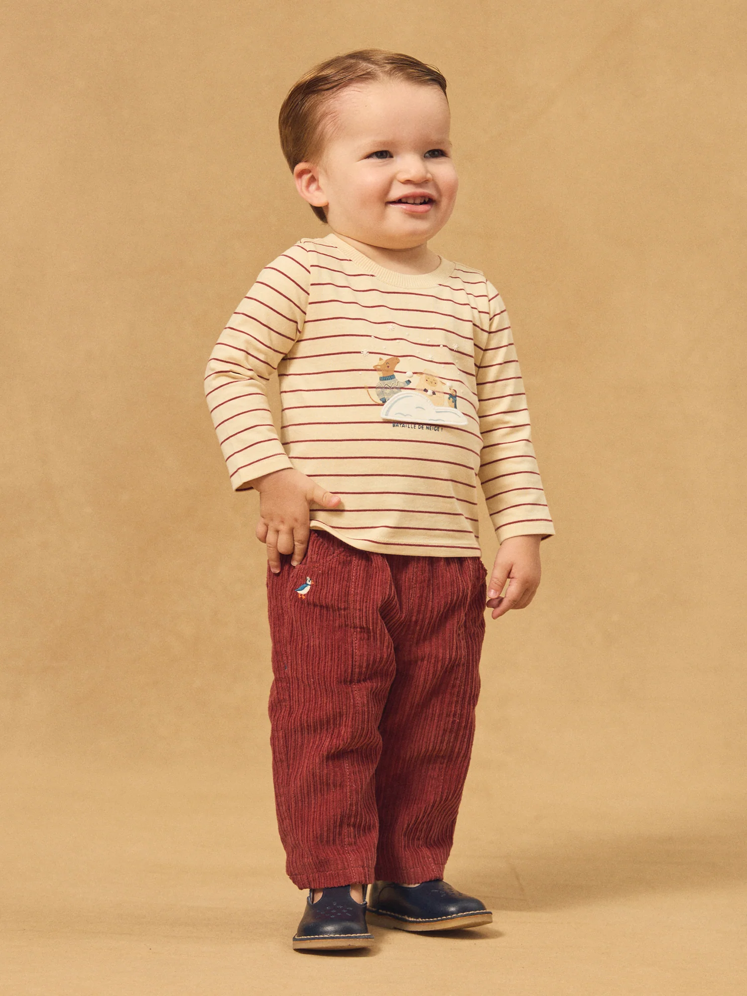 T-shirt écru à rayures rouges et manches longues Bébé Garçon - Image 4