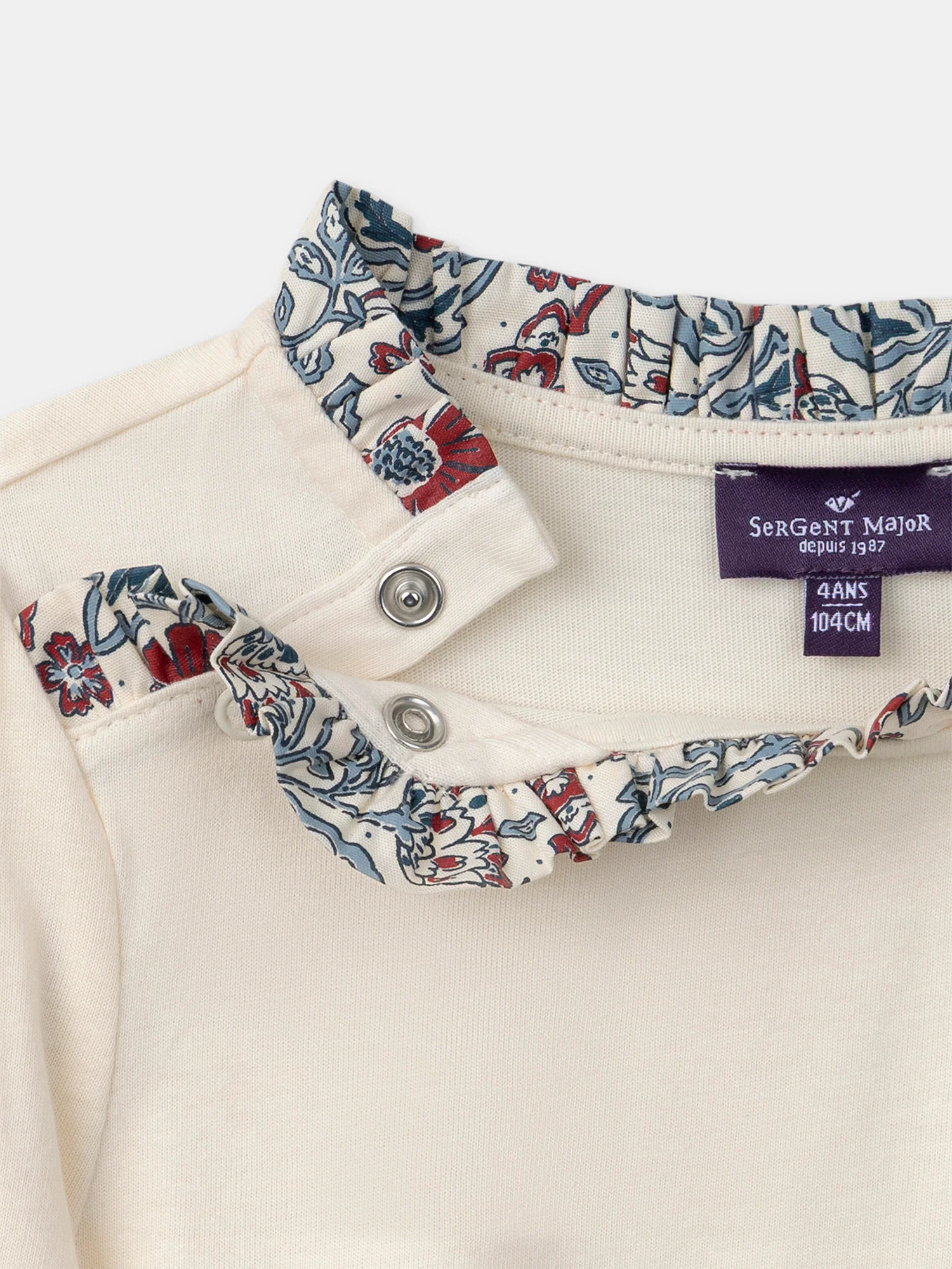 T-Shirt écru et imprimé fleuri à manches longues Fille - Image 3